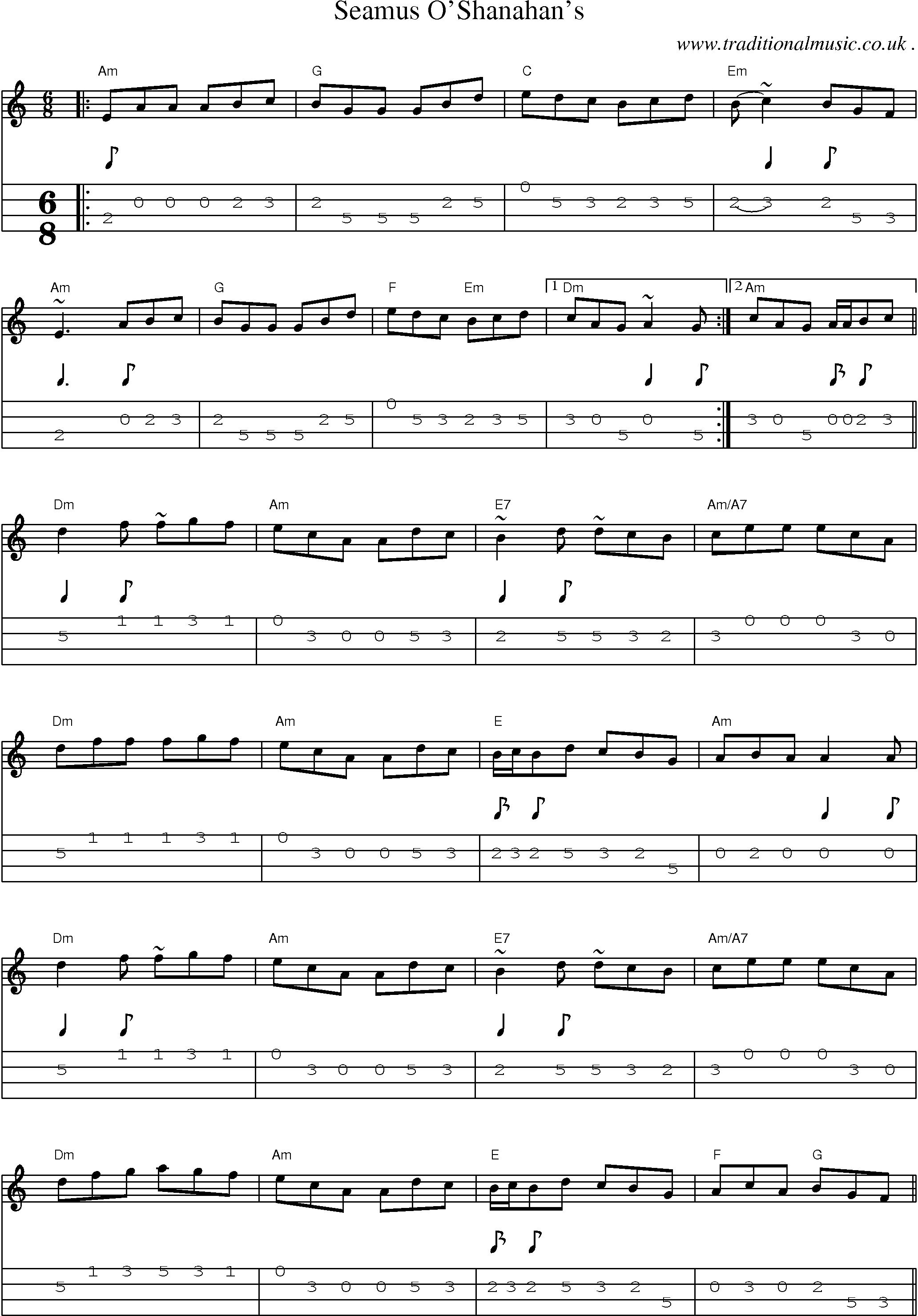Music Score and Guitar Tabs for Seamus Oshanahans