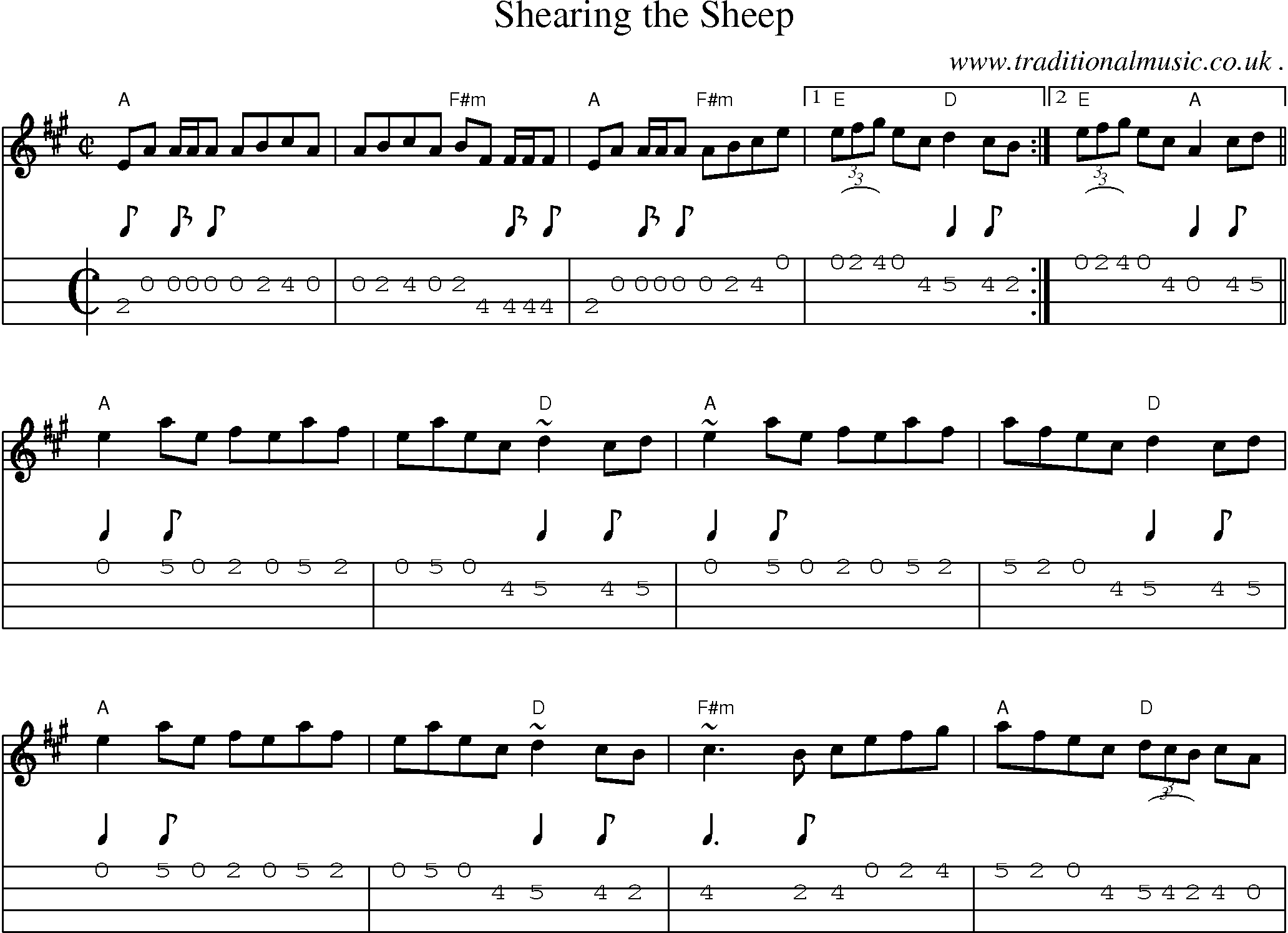 Music Score and Guitar Tabs for Shearing The Sheep