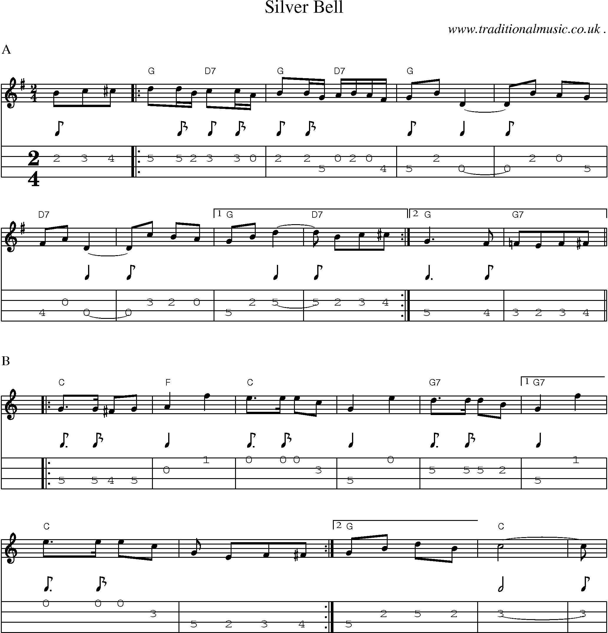 Music Score and Guitar Tabs for Silver Bell
