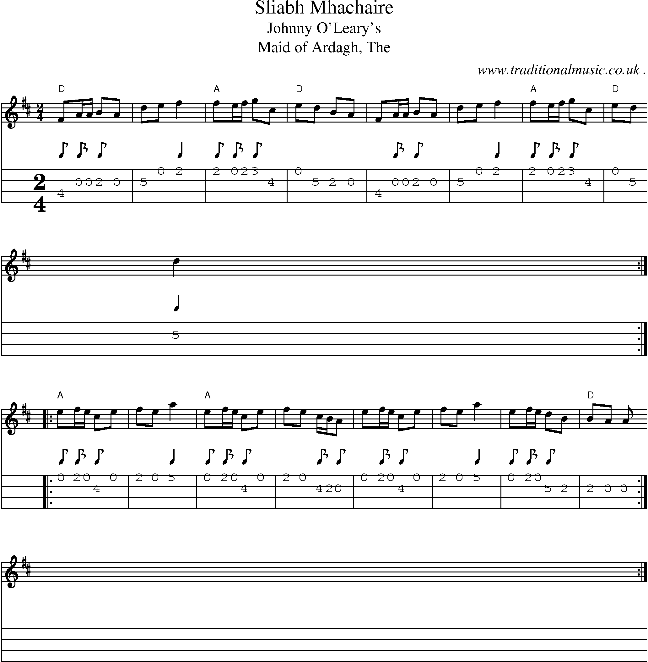 Music Score and Guitar Tabs for Sliabh Mhachaire