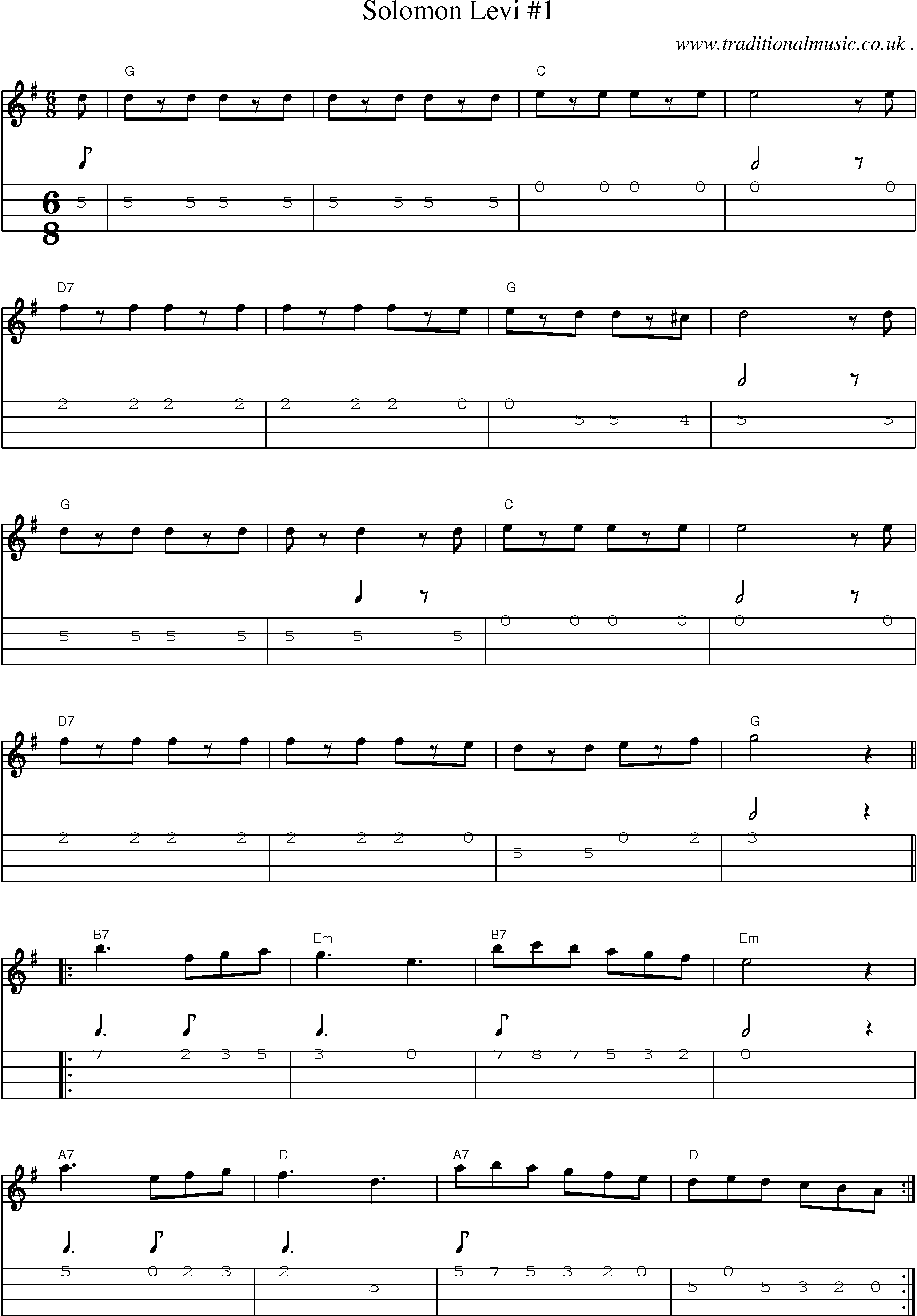 Music Score and Guitar Tabs for Solomon Levi 1