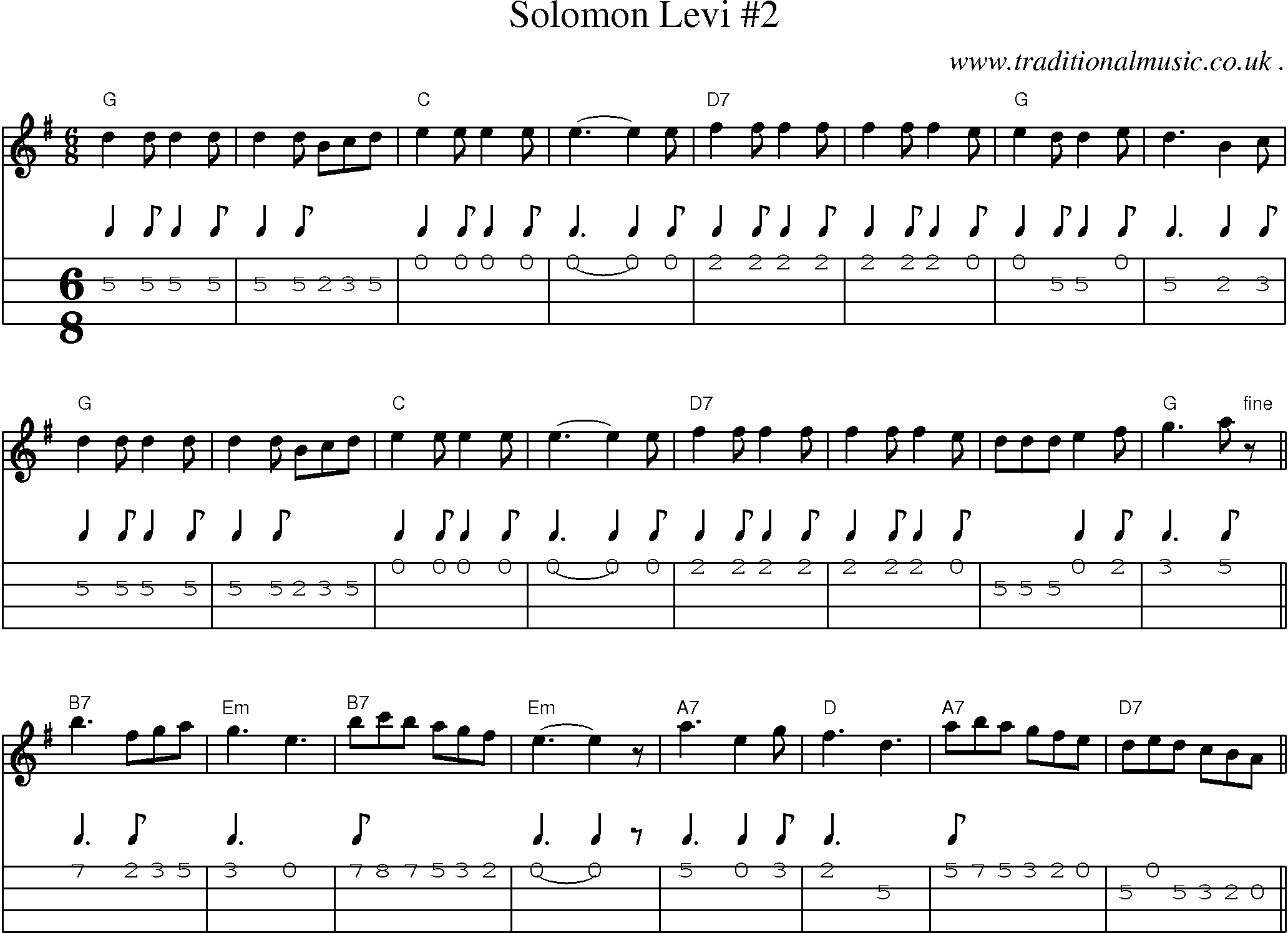 Music Score and Guitar Tabs for Solomon Levi 2