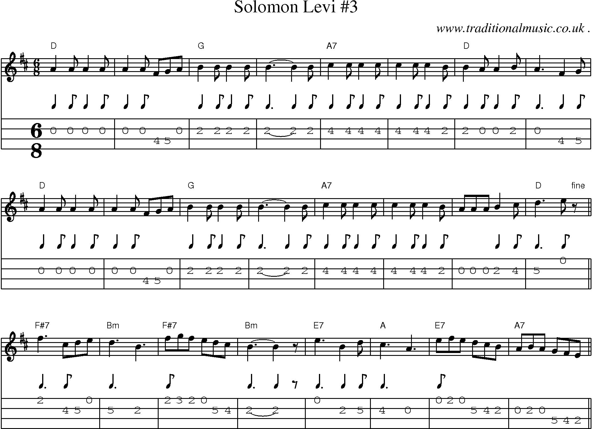 Music Score and Guitar Tabs for Solomon Levi 3