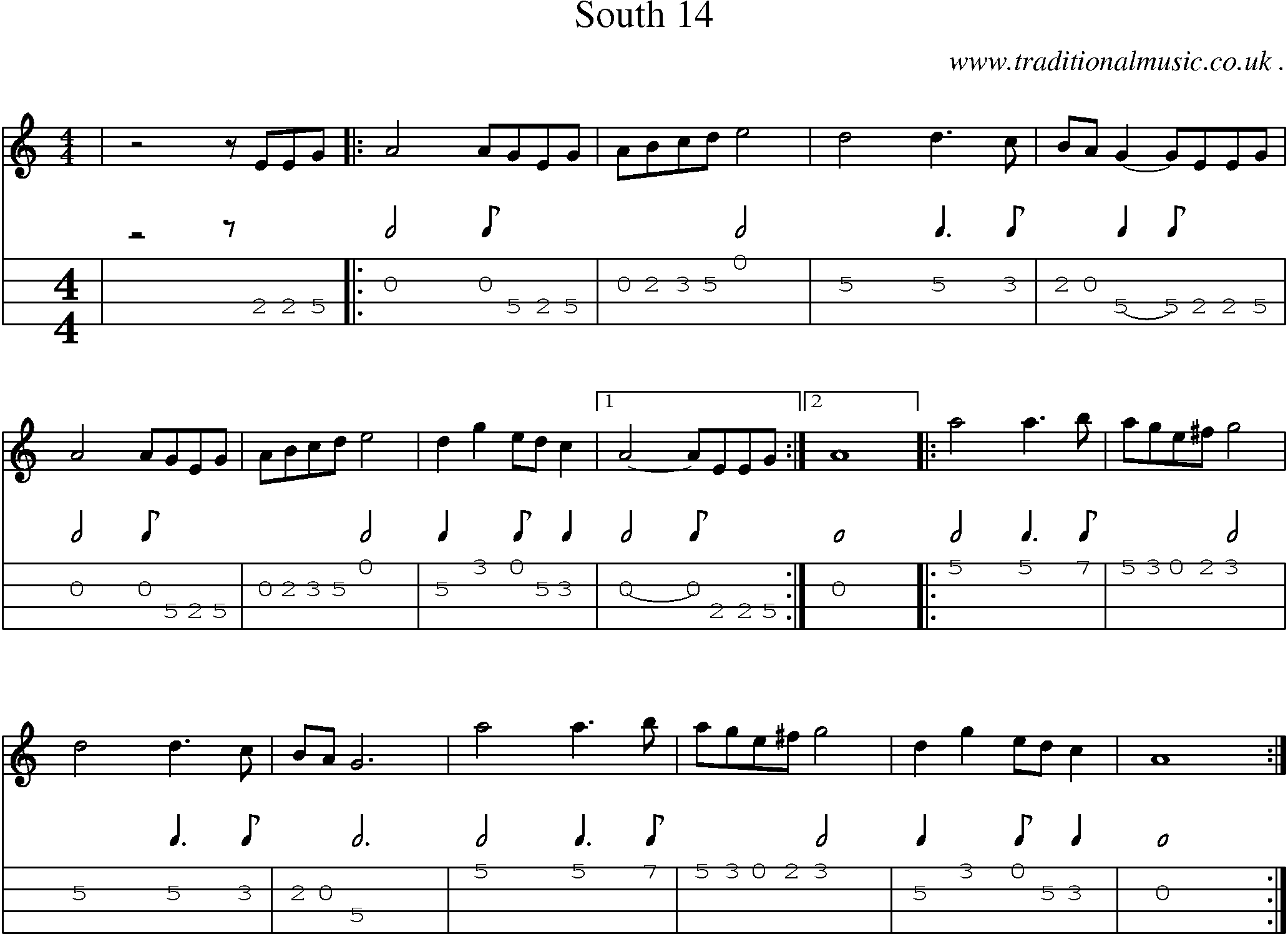 Music Score and Guitar Tabs for South 14