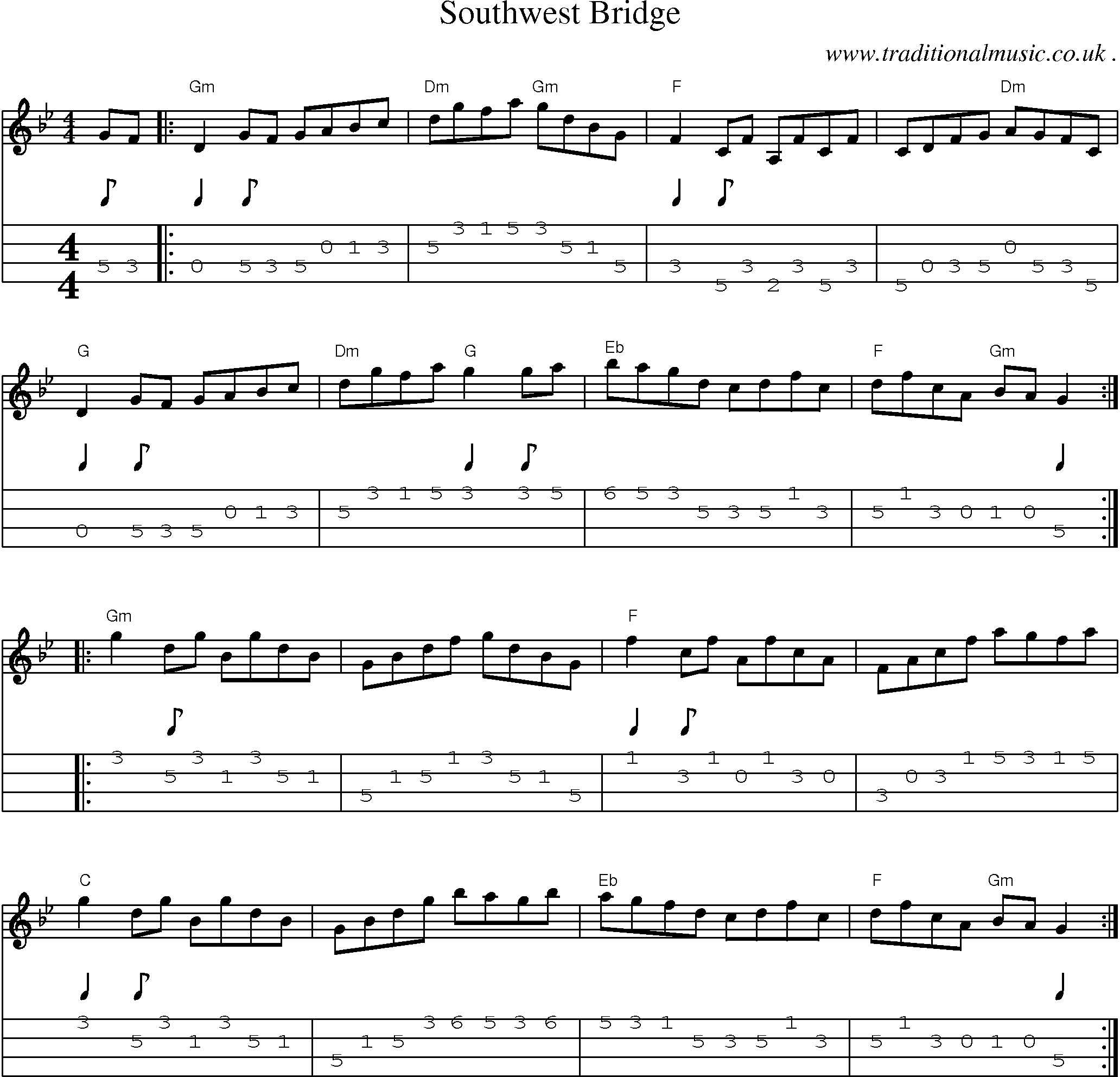 Music Score and Guitar Tabs for Southwest Bridge