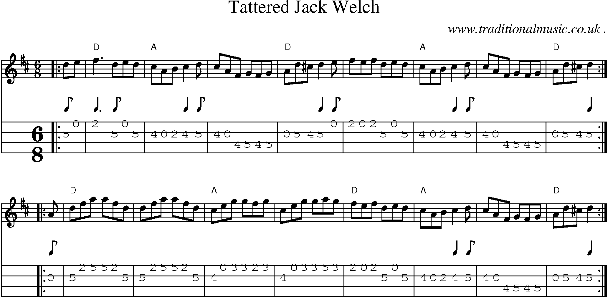 Music Score and Guitar Tabs for Tattered Jack Welch