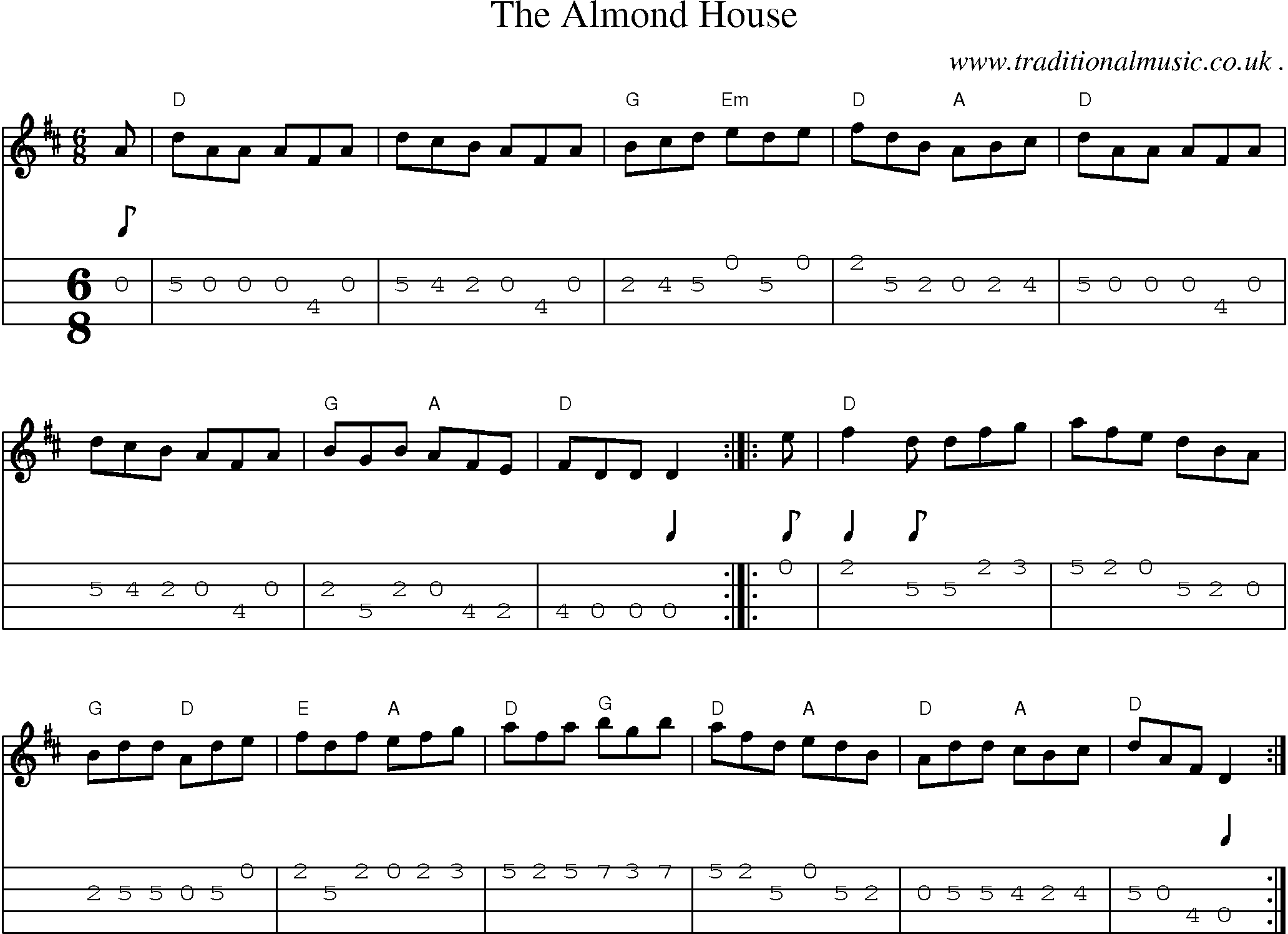 Music Score and Guitar Tabs for The Almond House