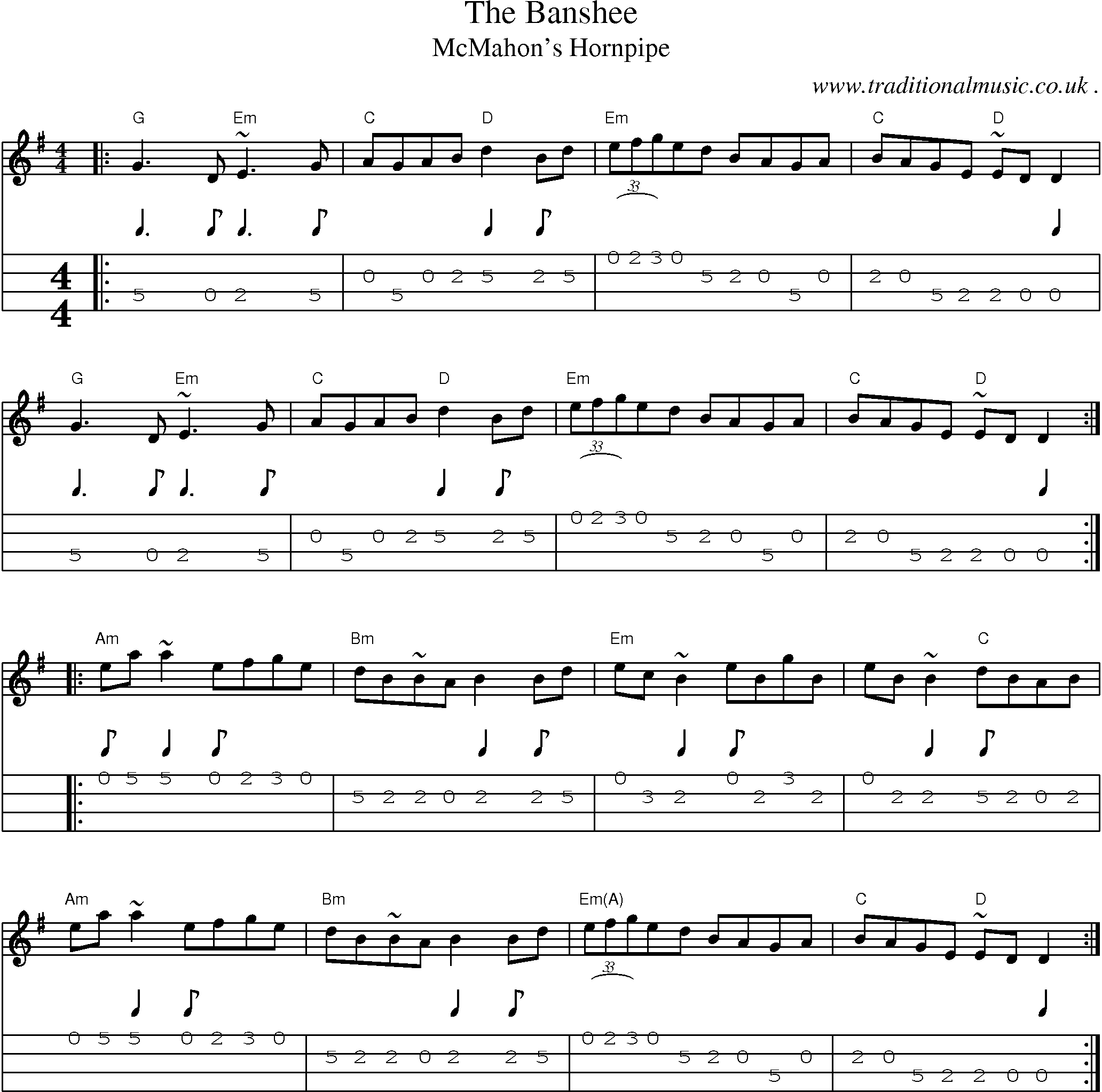 Music Score and Guitar Tabs for The Banshee