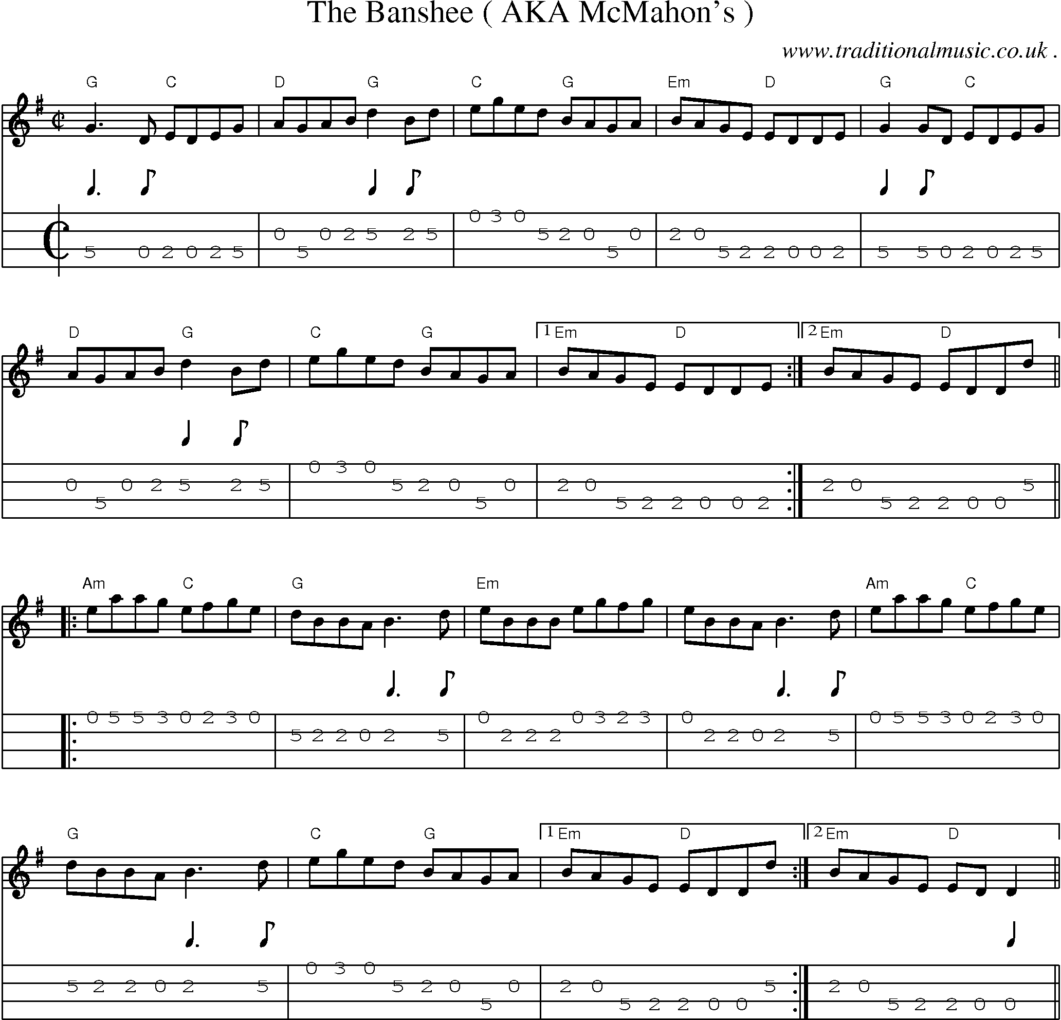 Music Score and Guitar Tabs for The Banshee Aka Mcmahons