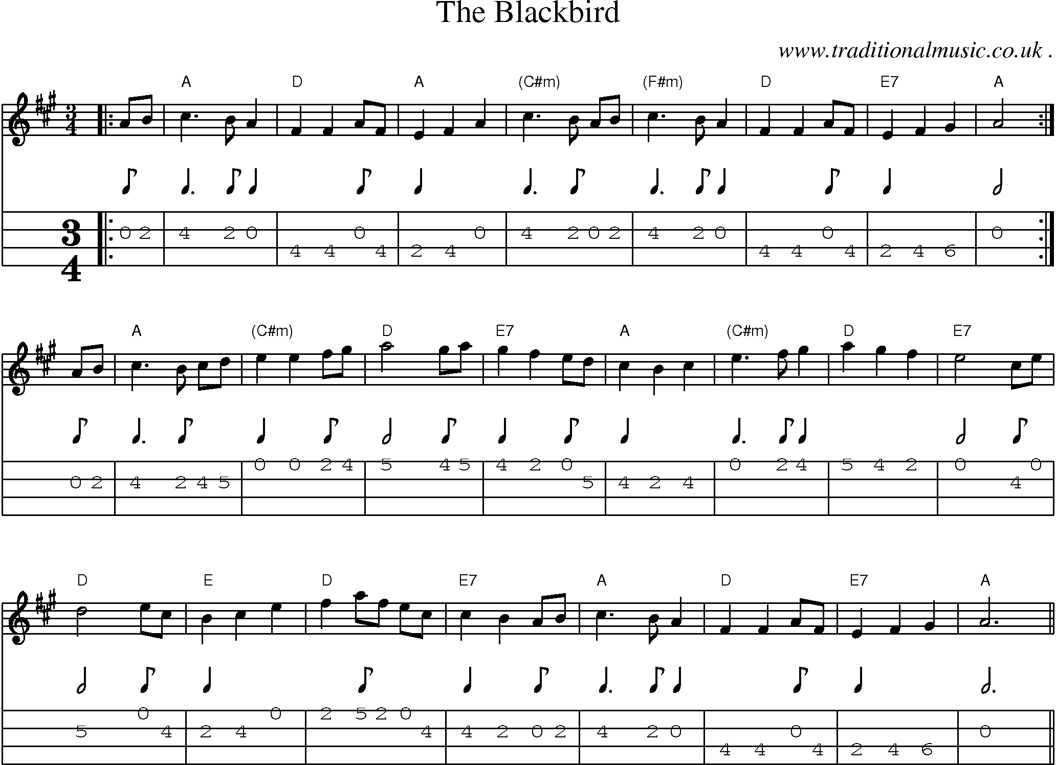 Music Score and Guitar Tabs for The Blackbird