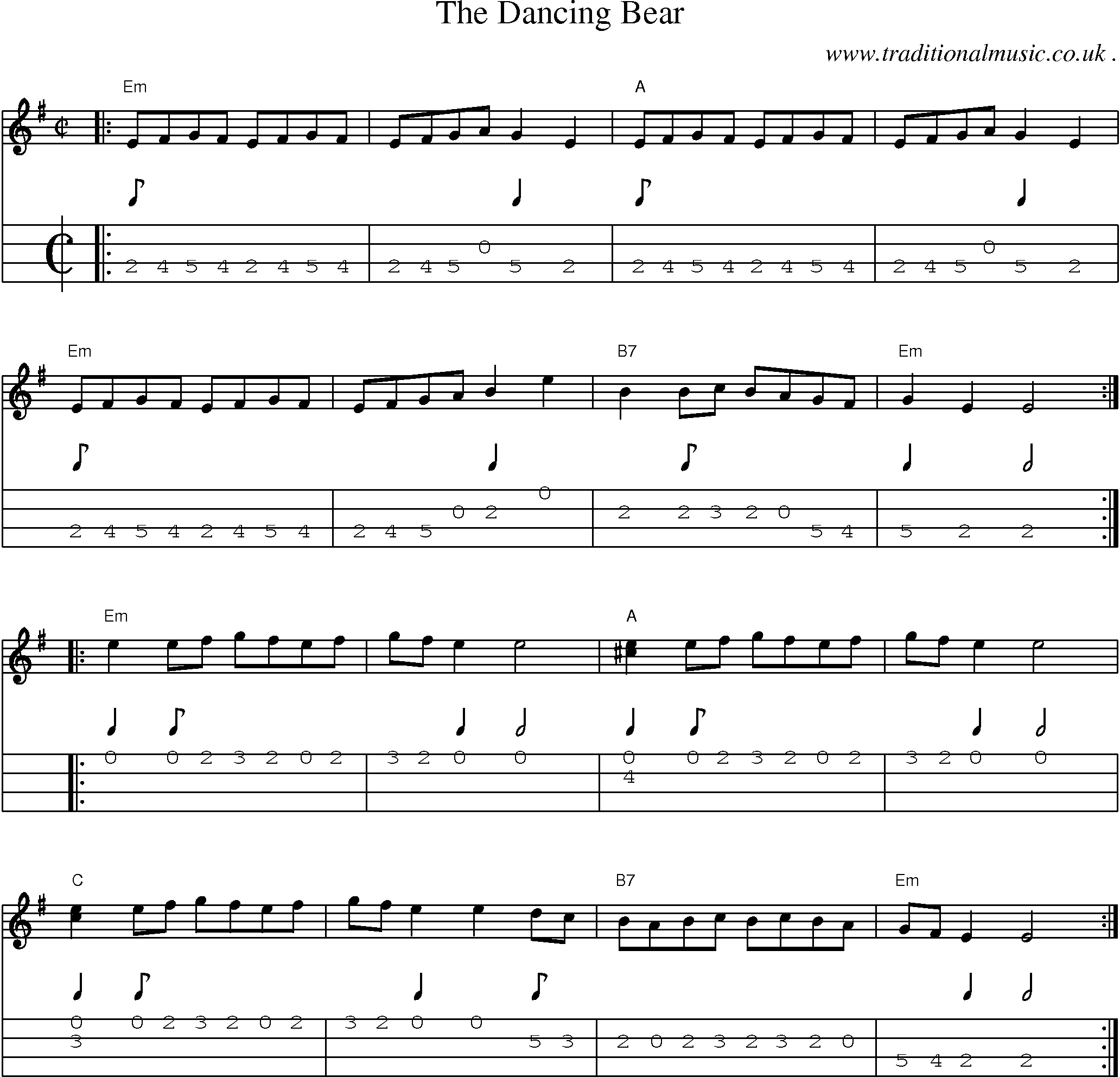 Music Score and Guitar Tabs for The Dancing Bear
