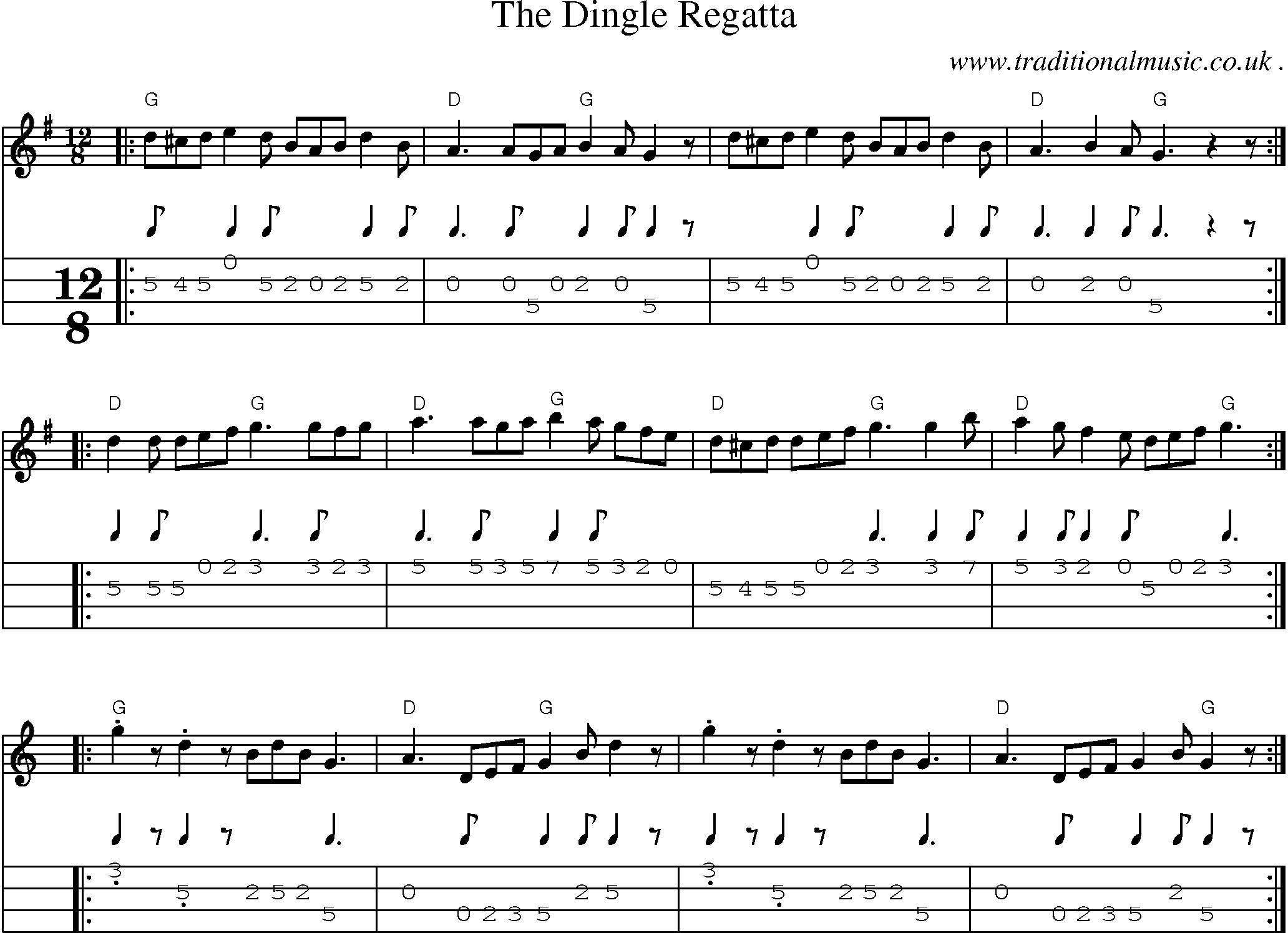 Music Score and Guitar Tabs for The Dingle Regatta