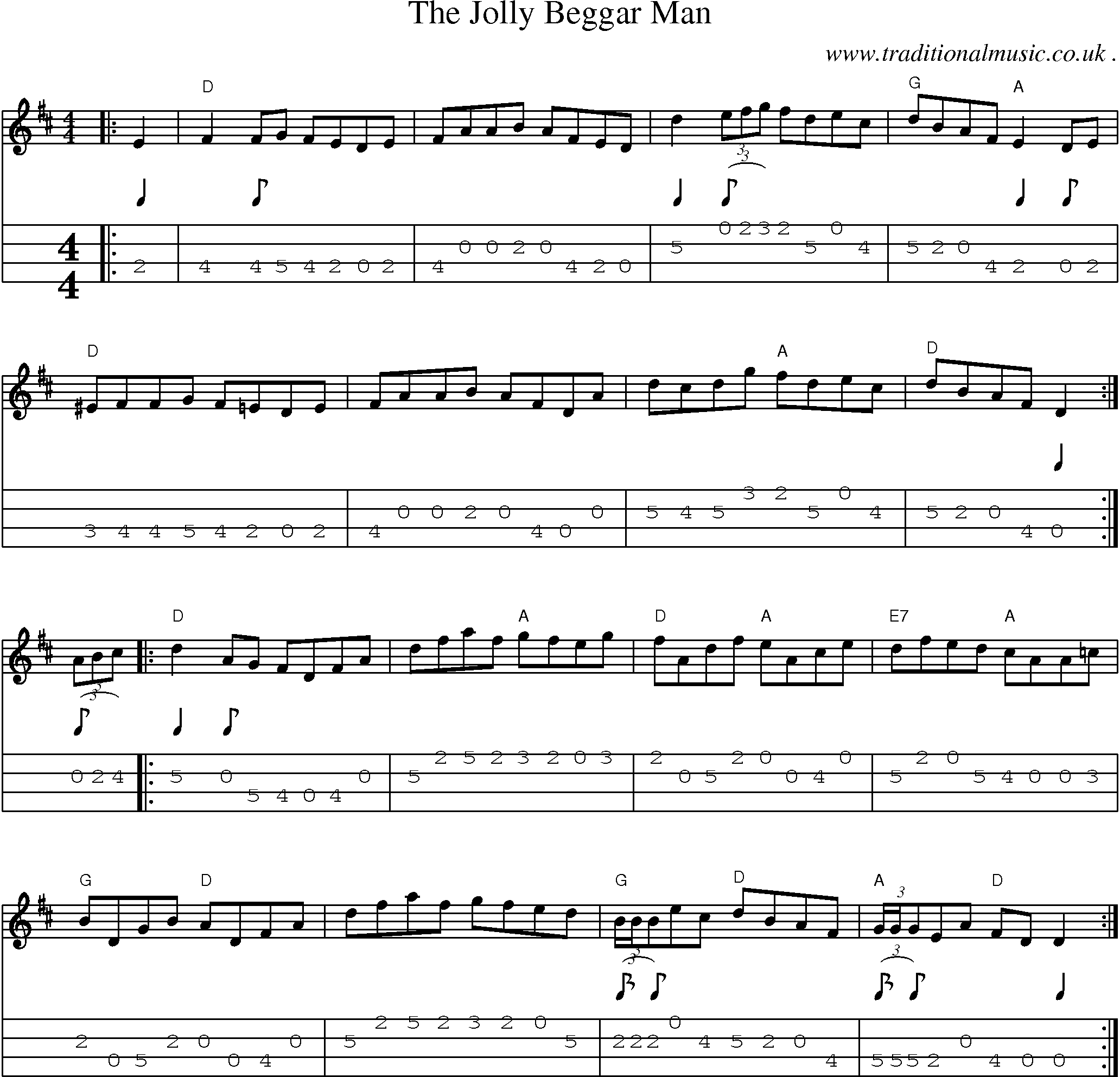 Music Score and Guitar Tabs for The Jolly Beggar Man