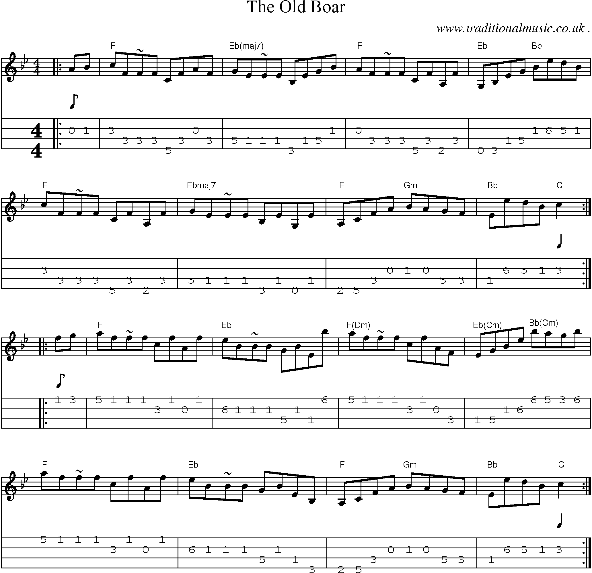 Music Score and Guitar Tabs for The Old Boar