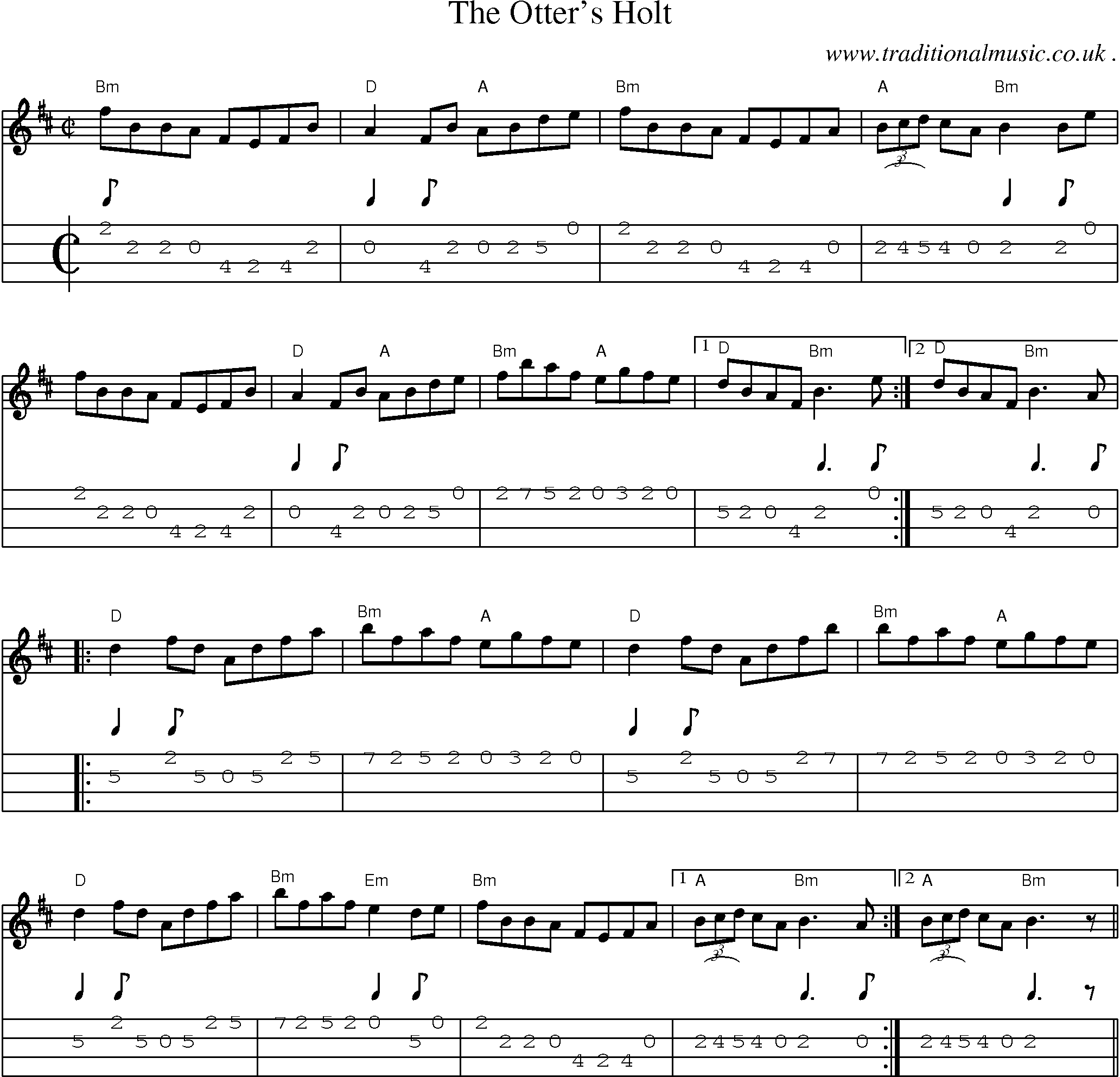 Music Score and Guitar Tabs for The Otters Holt