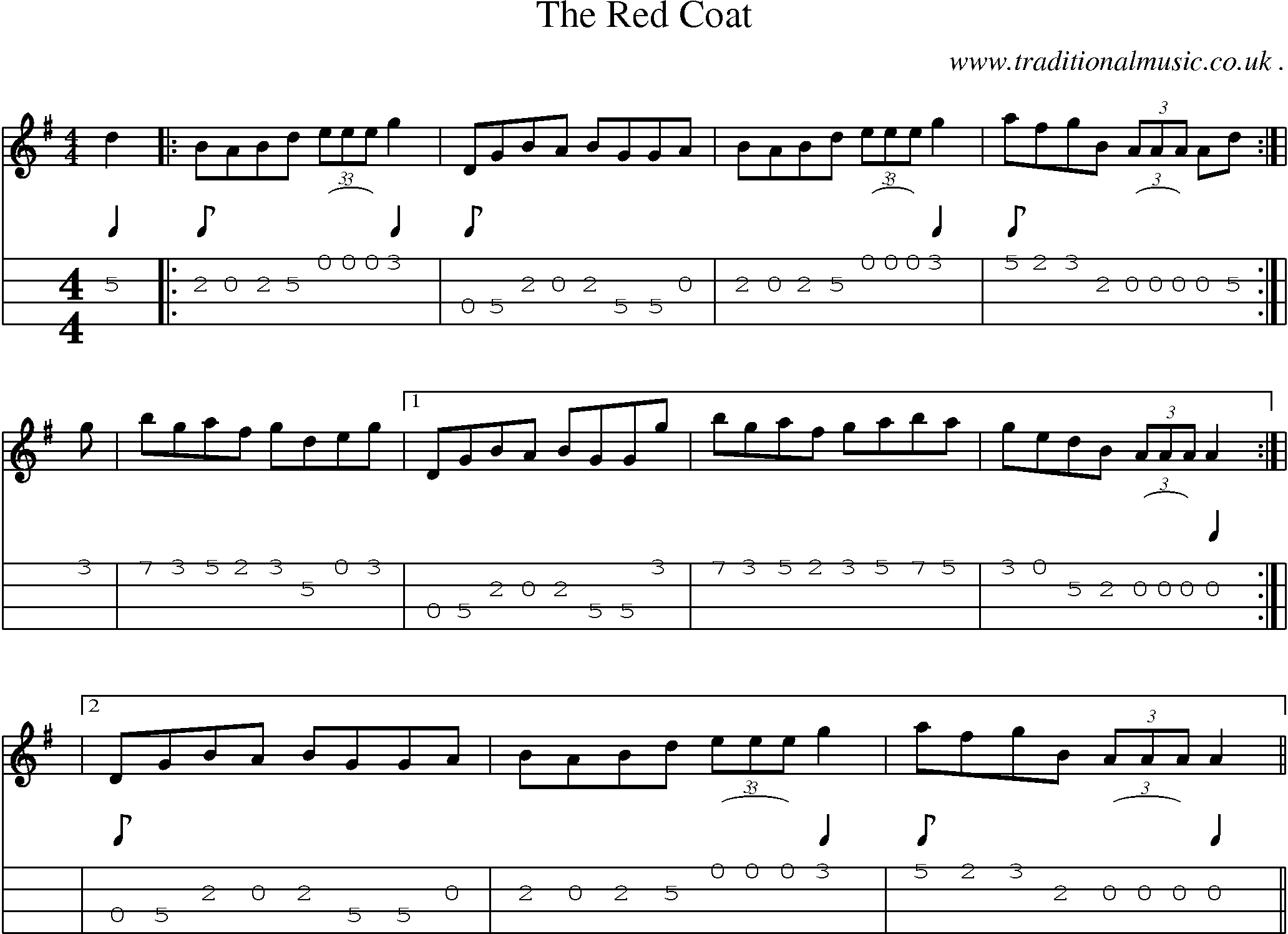 Music Score and Guitar Tabs for The Red Coat