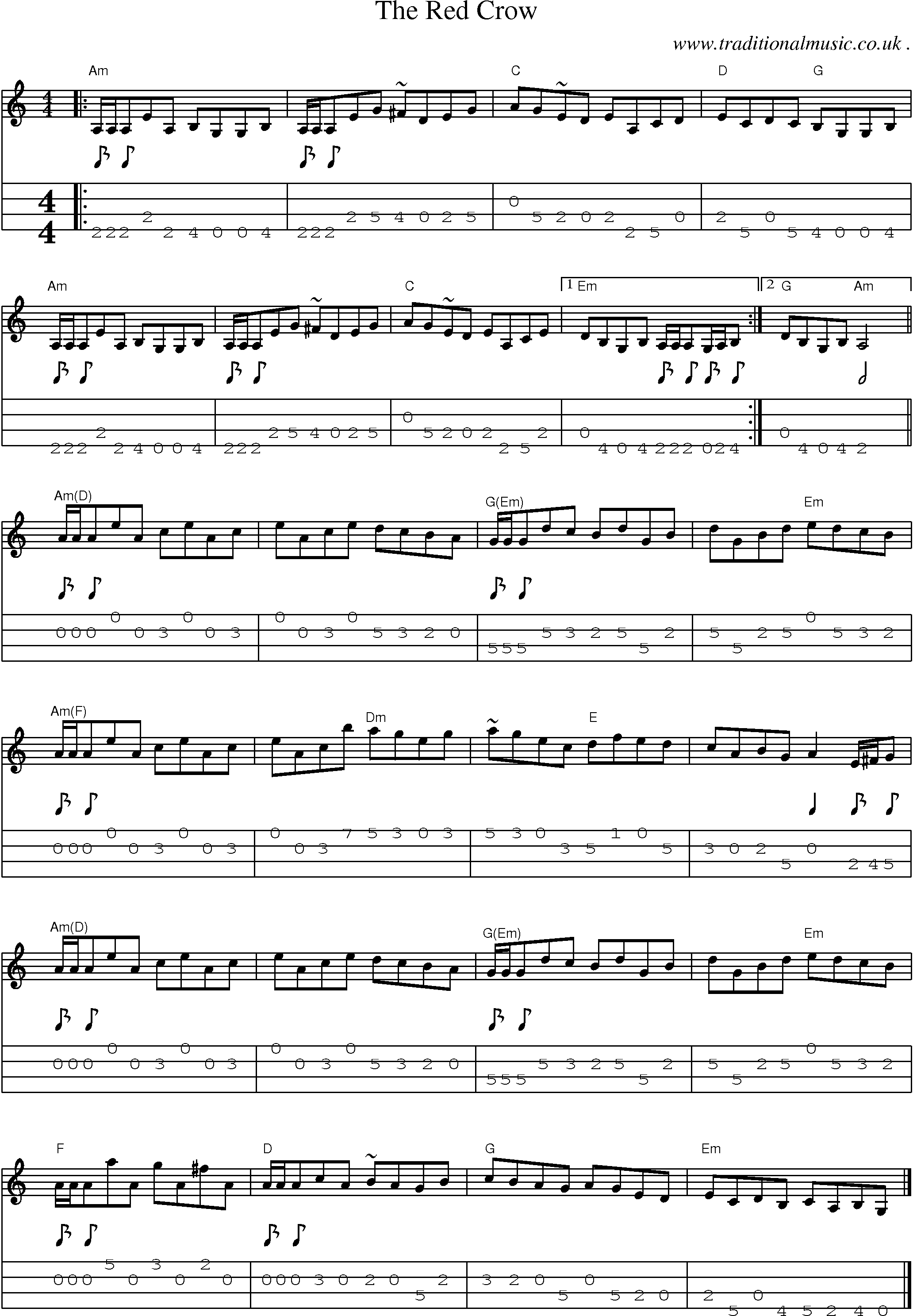 Music Score and Guitar Tabs for The Red Crow