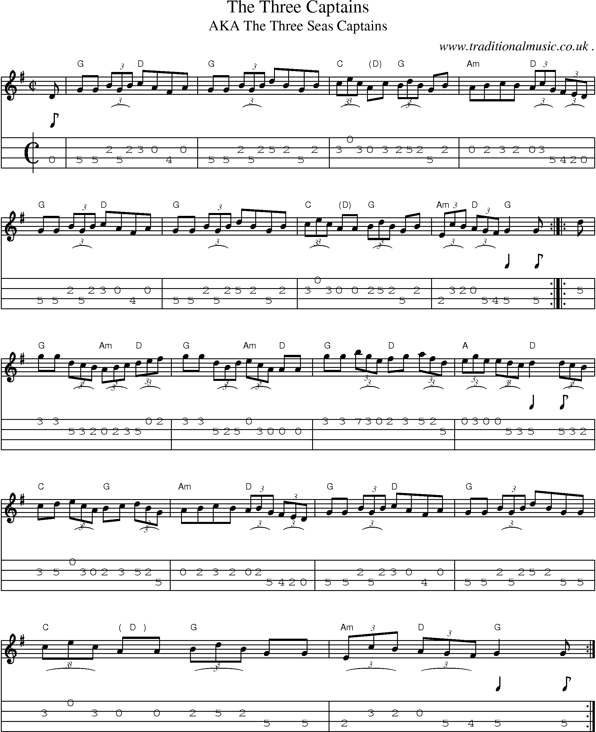 Music Score and Guitar Tabs for The Three Captains