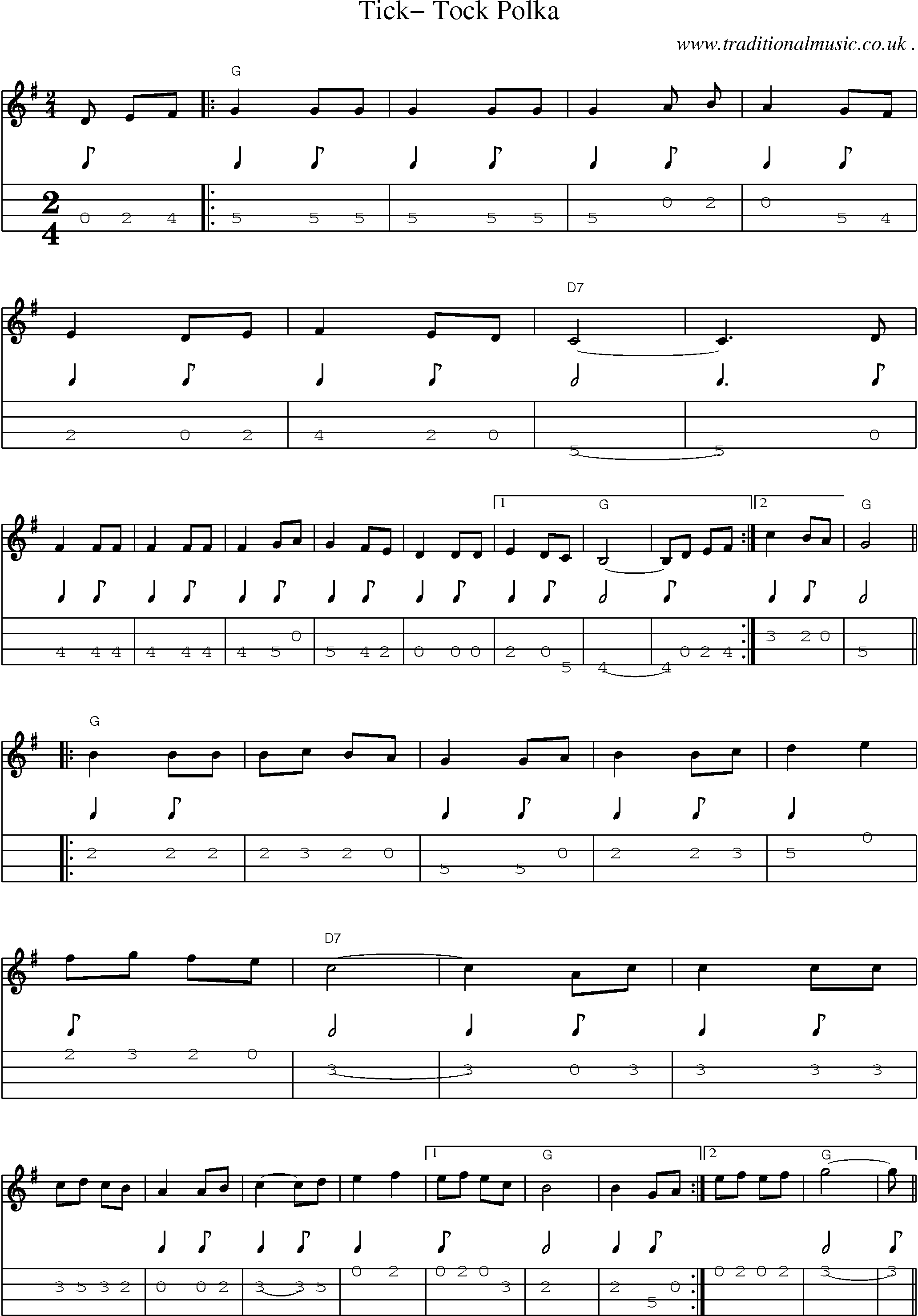 Music Score and Guitar Tabs for Tick- Tock Polka