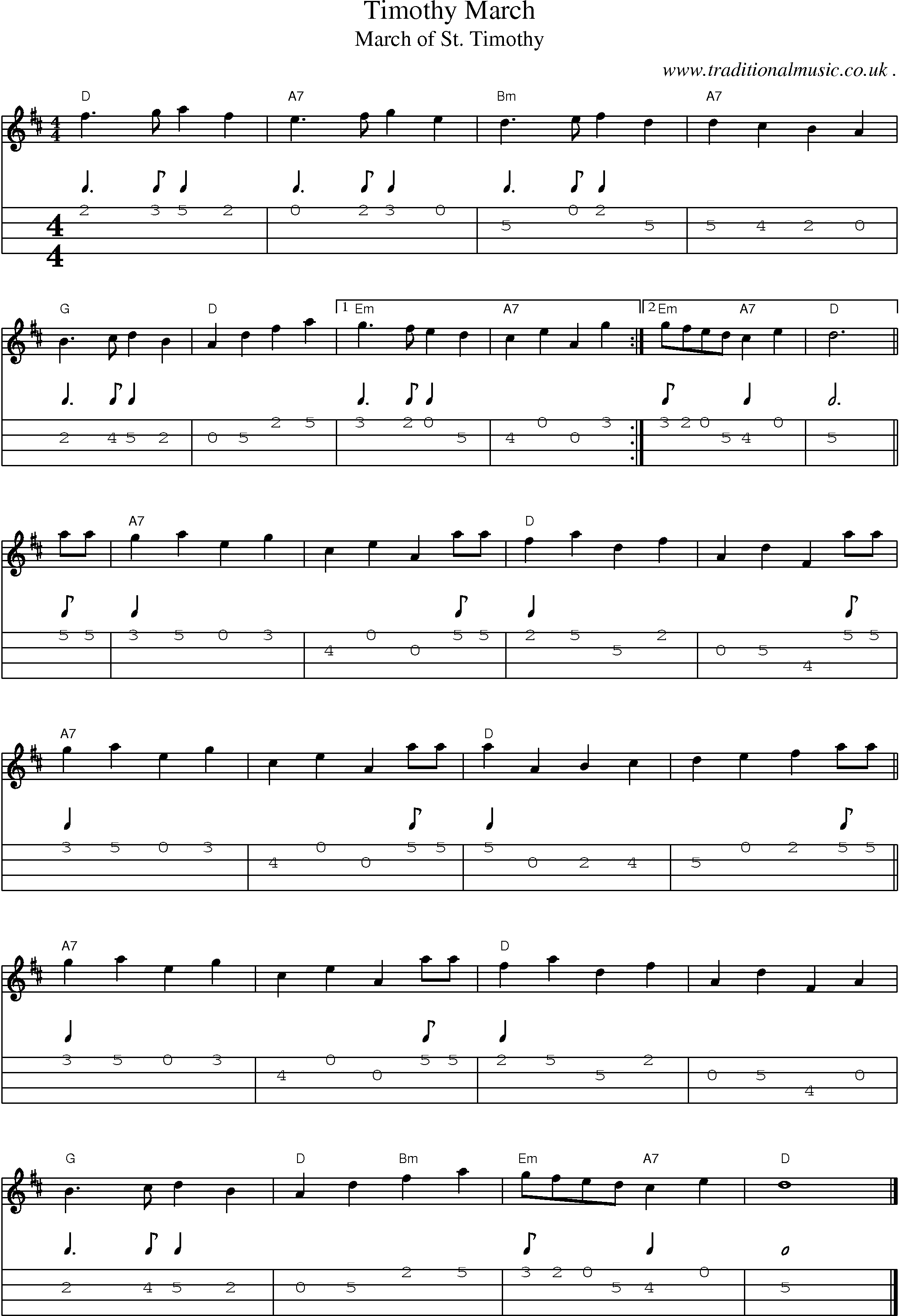 Music Score and Guitar Tabs for Timothy March