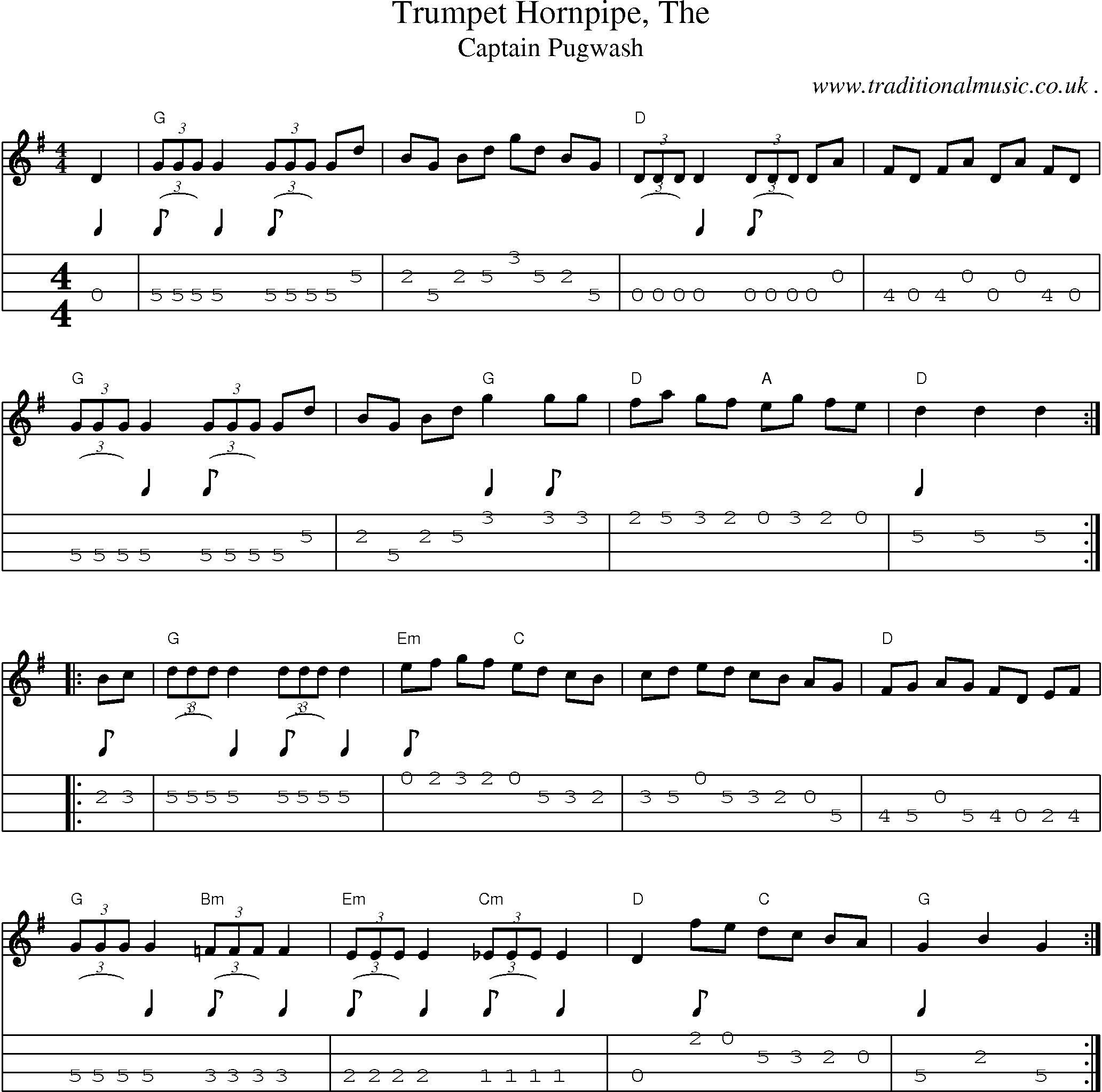 Music Score and Guitar Tabs for Trumpet Hornpipe The