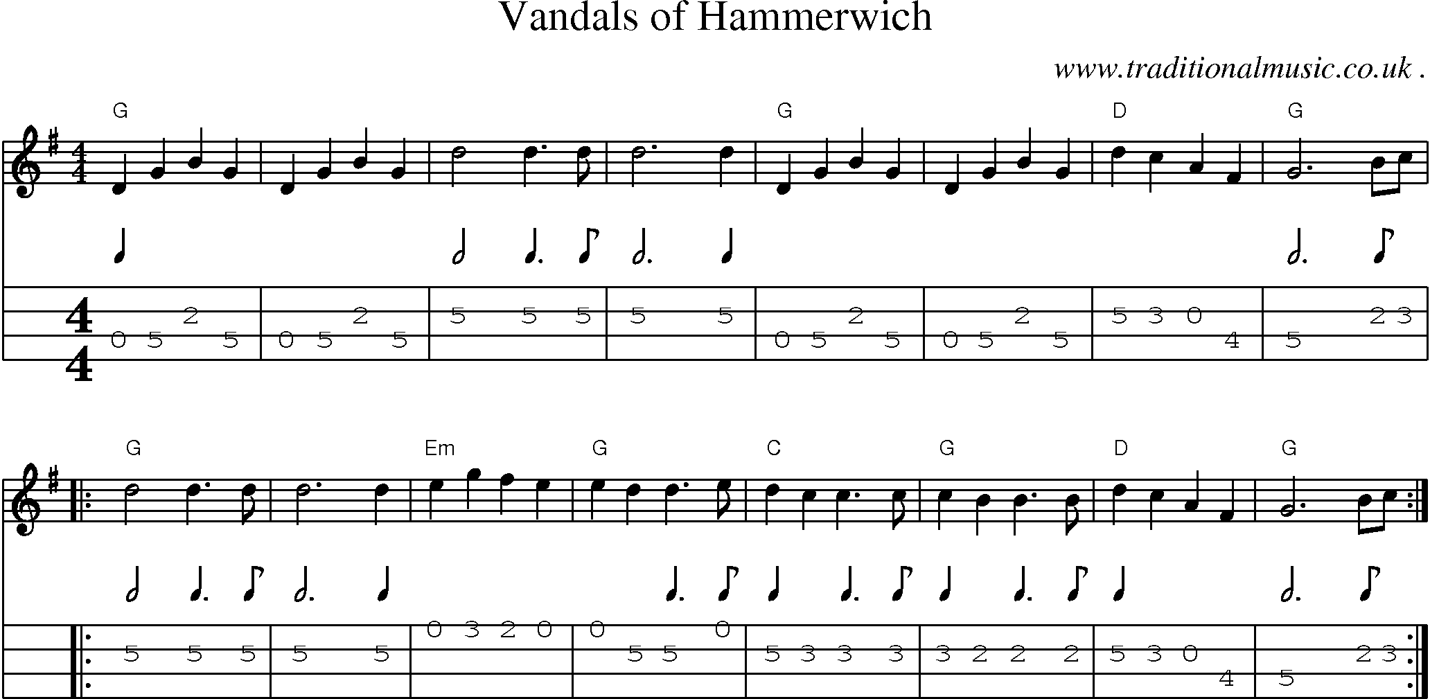 Music Score and Guitar Tabs for Vandals of Hammerwich