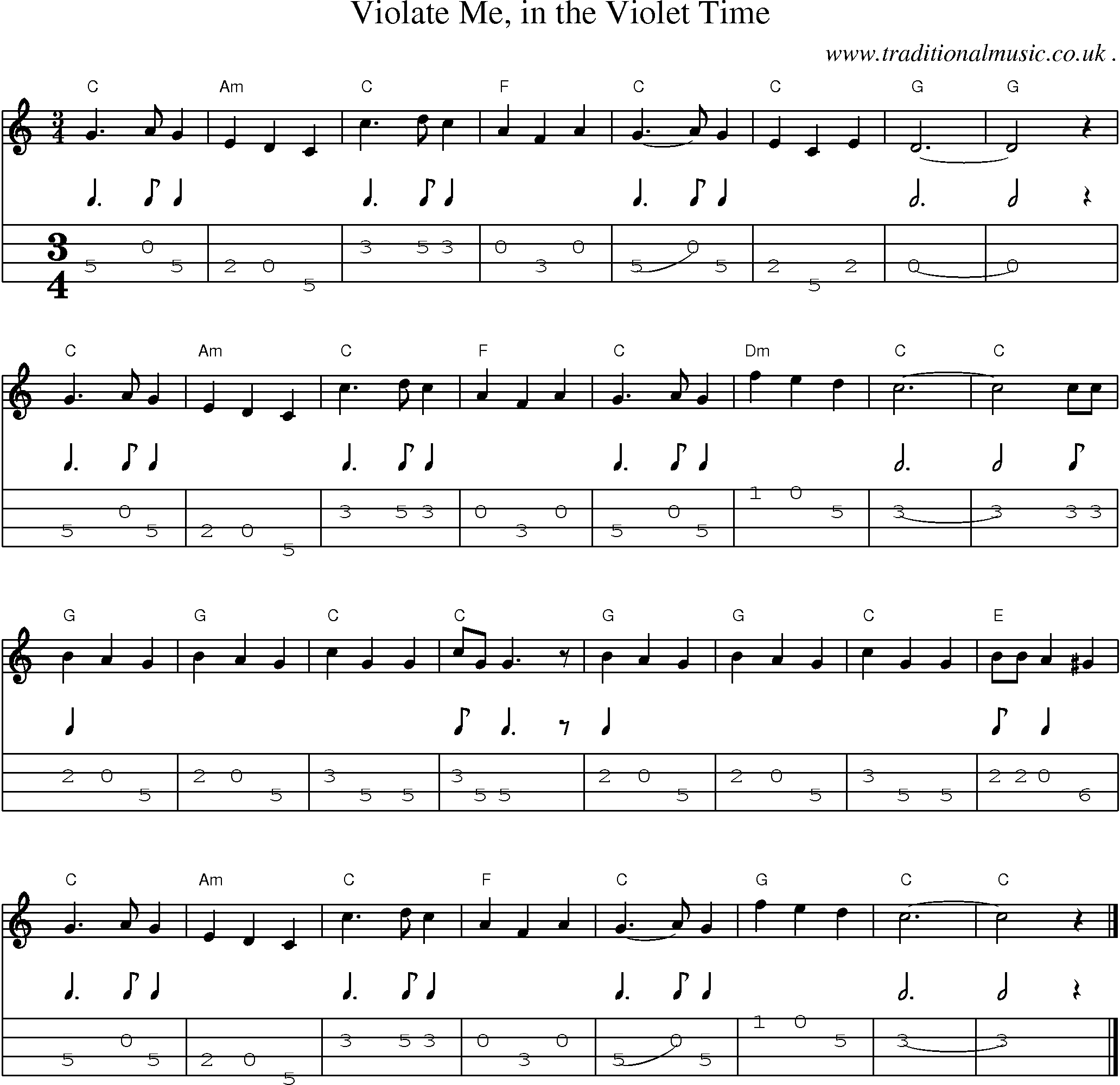 Music Score and Guitar Tabs for Violate Me in the Violet Time