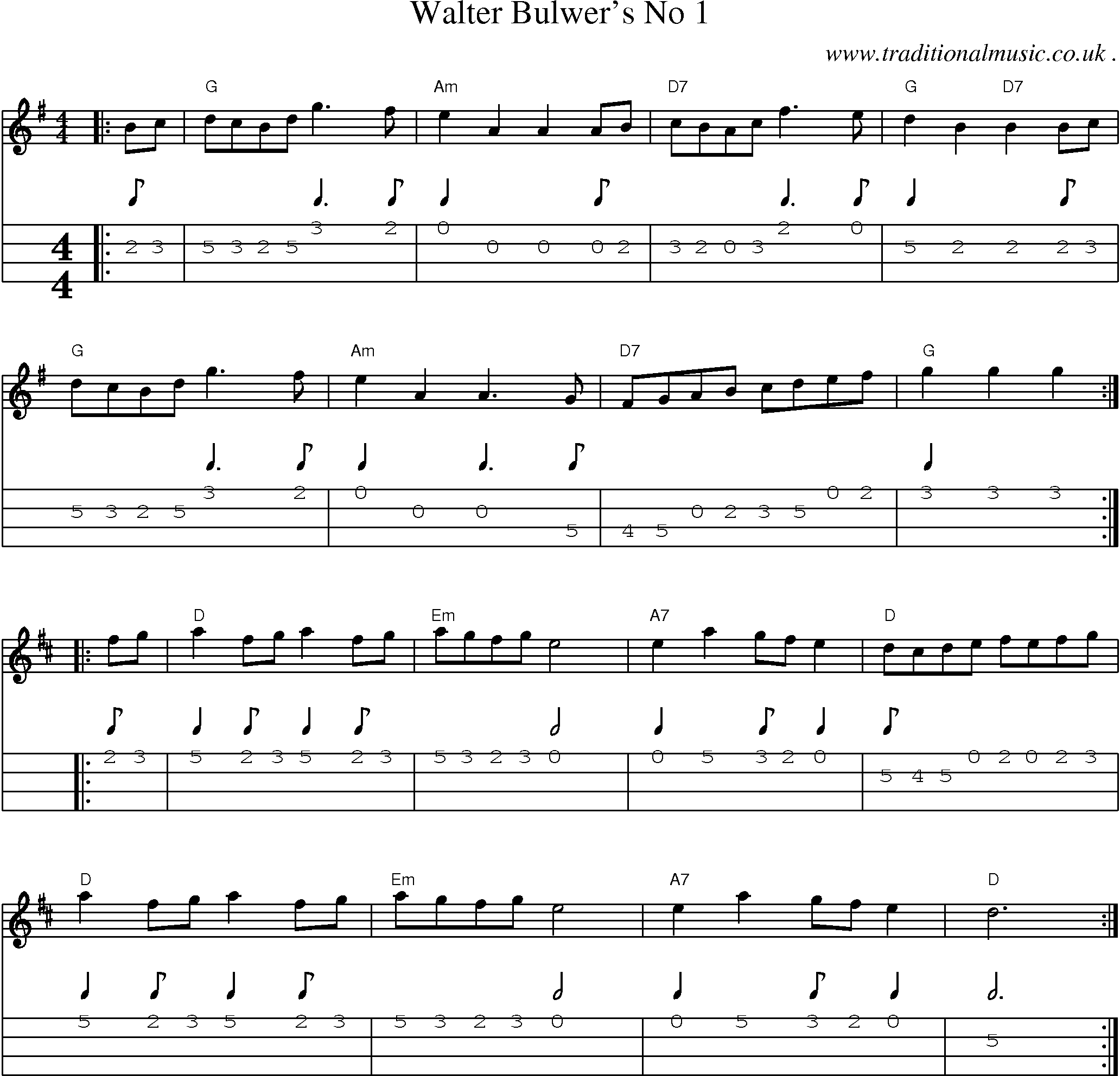Music Score and Guitar Tabs for Walter Bulwers No 1