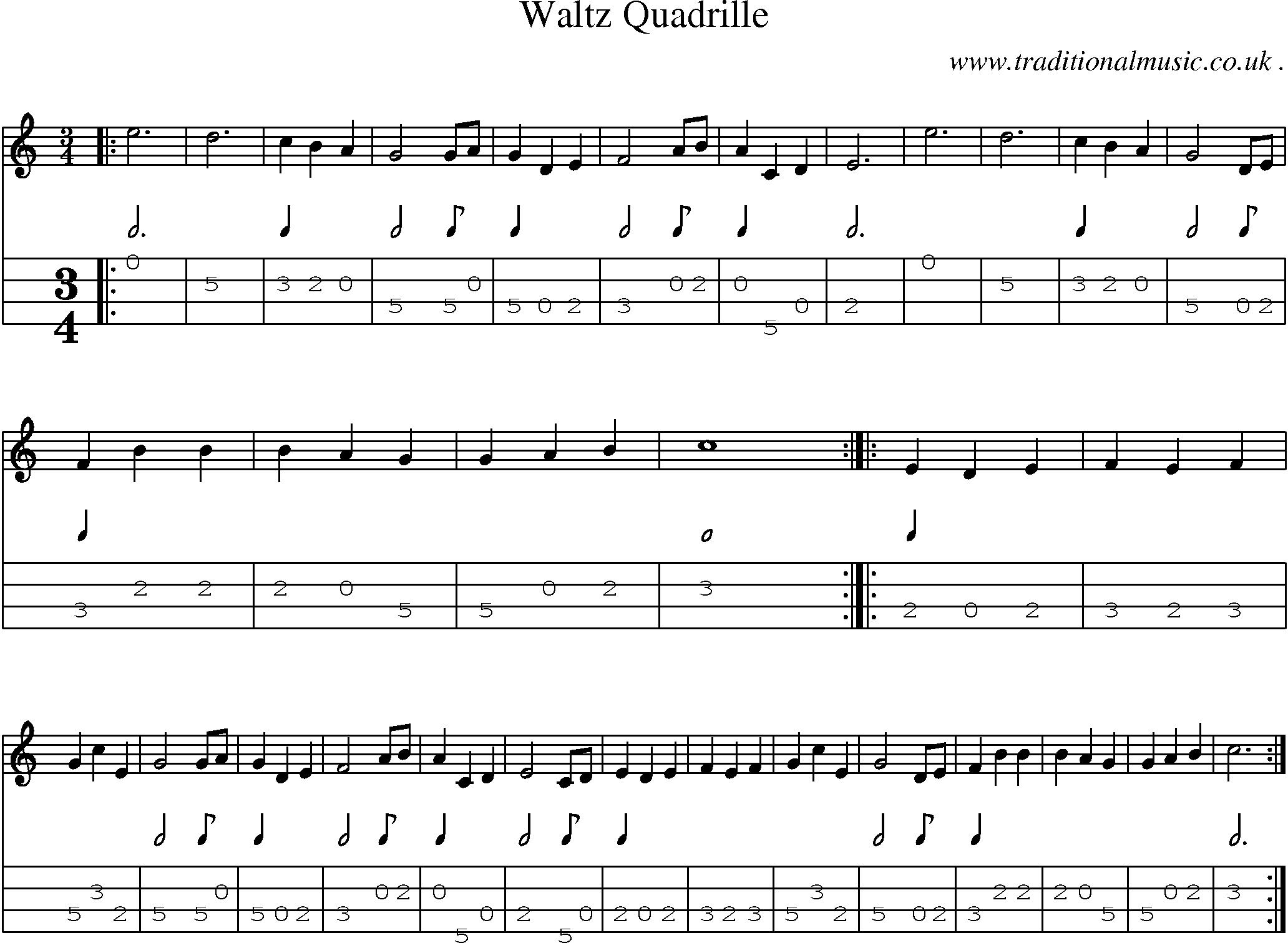 Music Score and Guitar Tabs for Waltz Quadrille