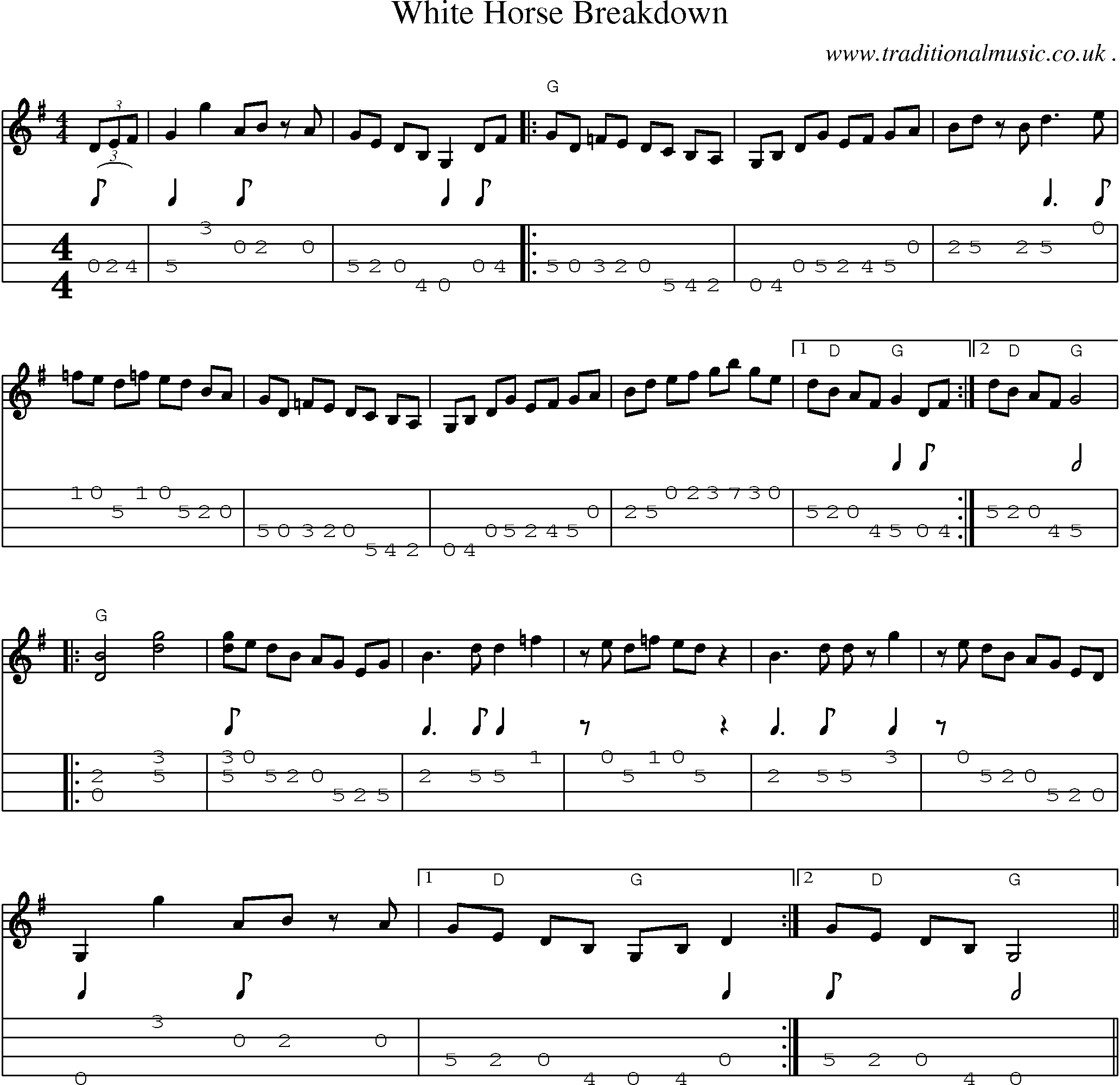 Music Score and Guitar Tabs for White Horse Breakdown