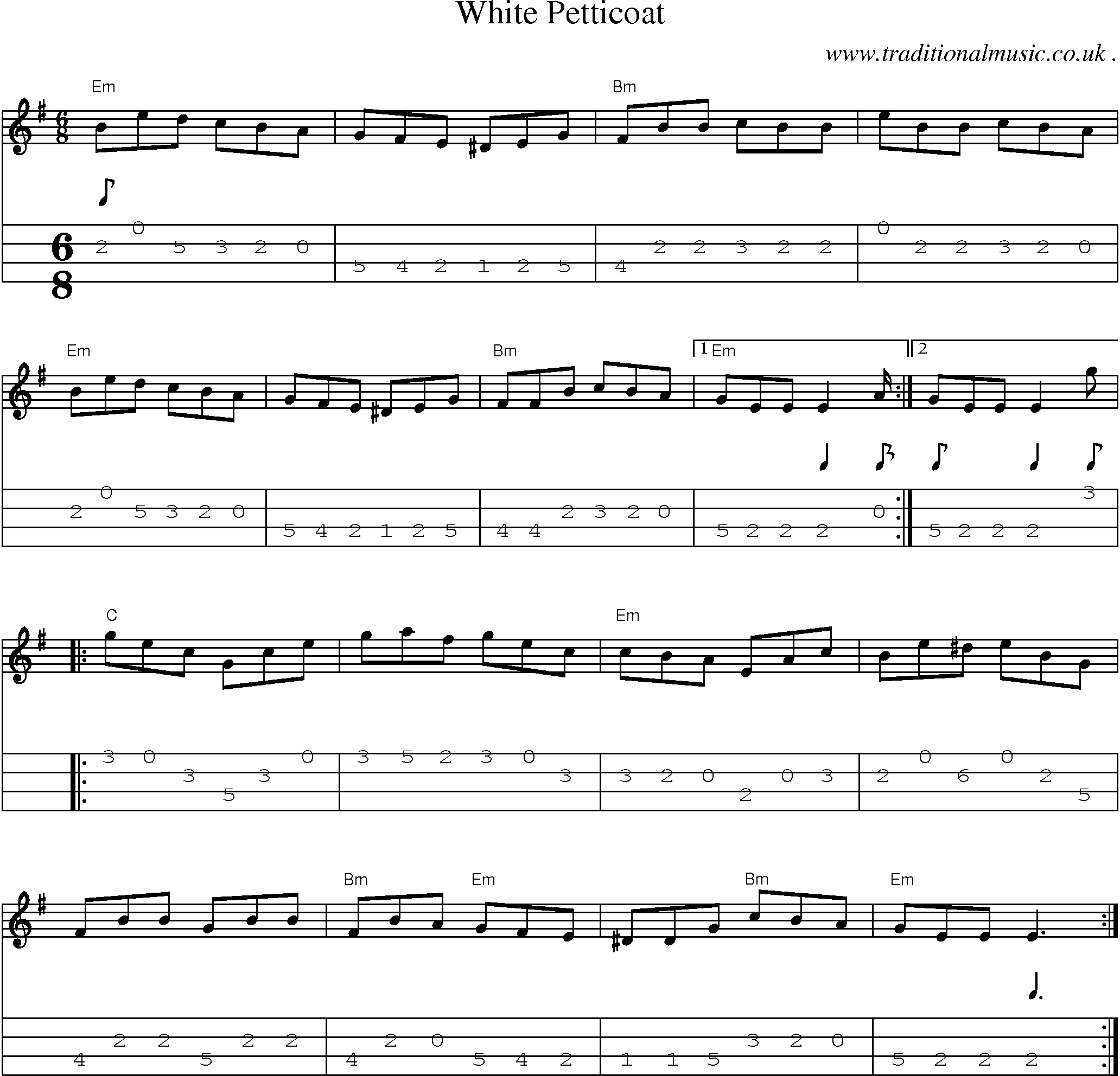 Music Score and Guitar Tabs for White Petticoat