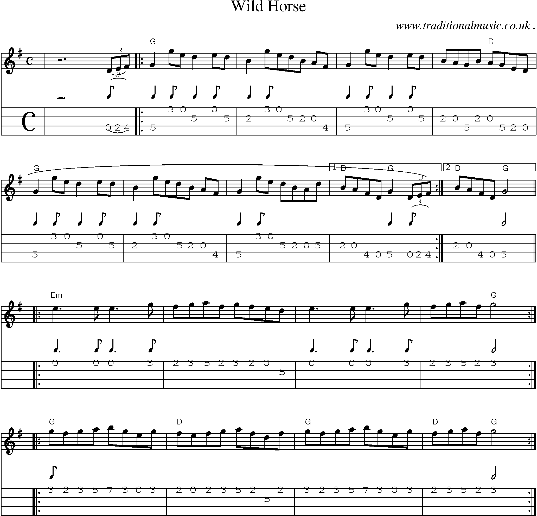 Music Score and Guitar Tabs for Wild Horse