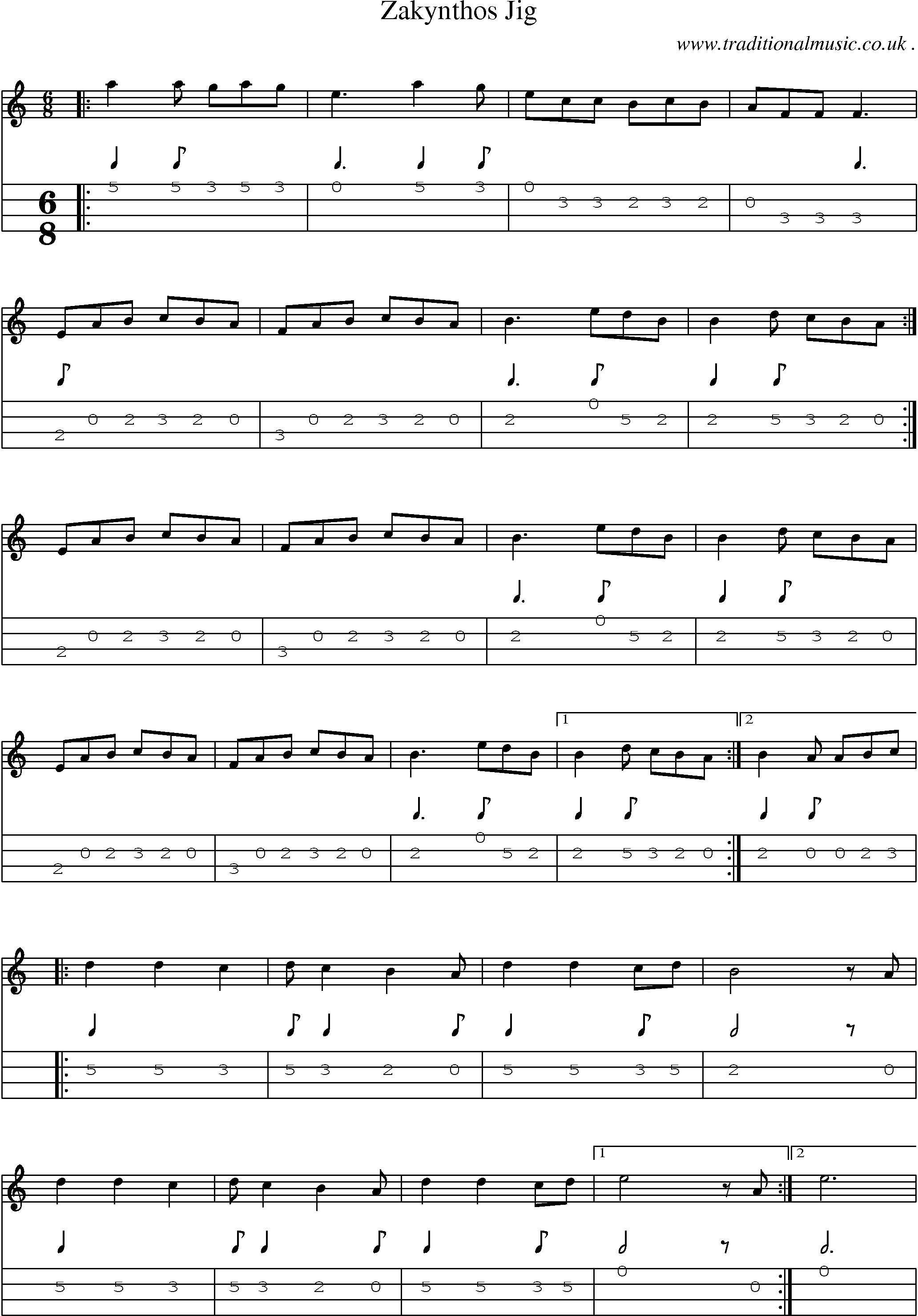 Music Score and Guitar Tabs for Zakynthos Jig