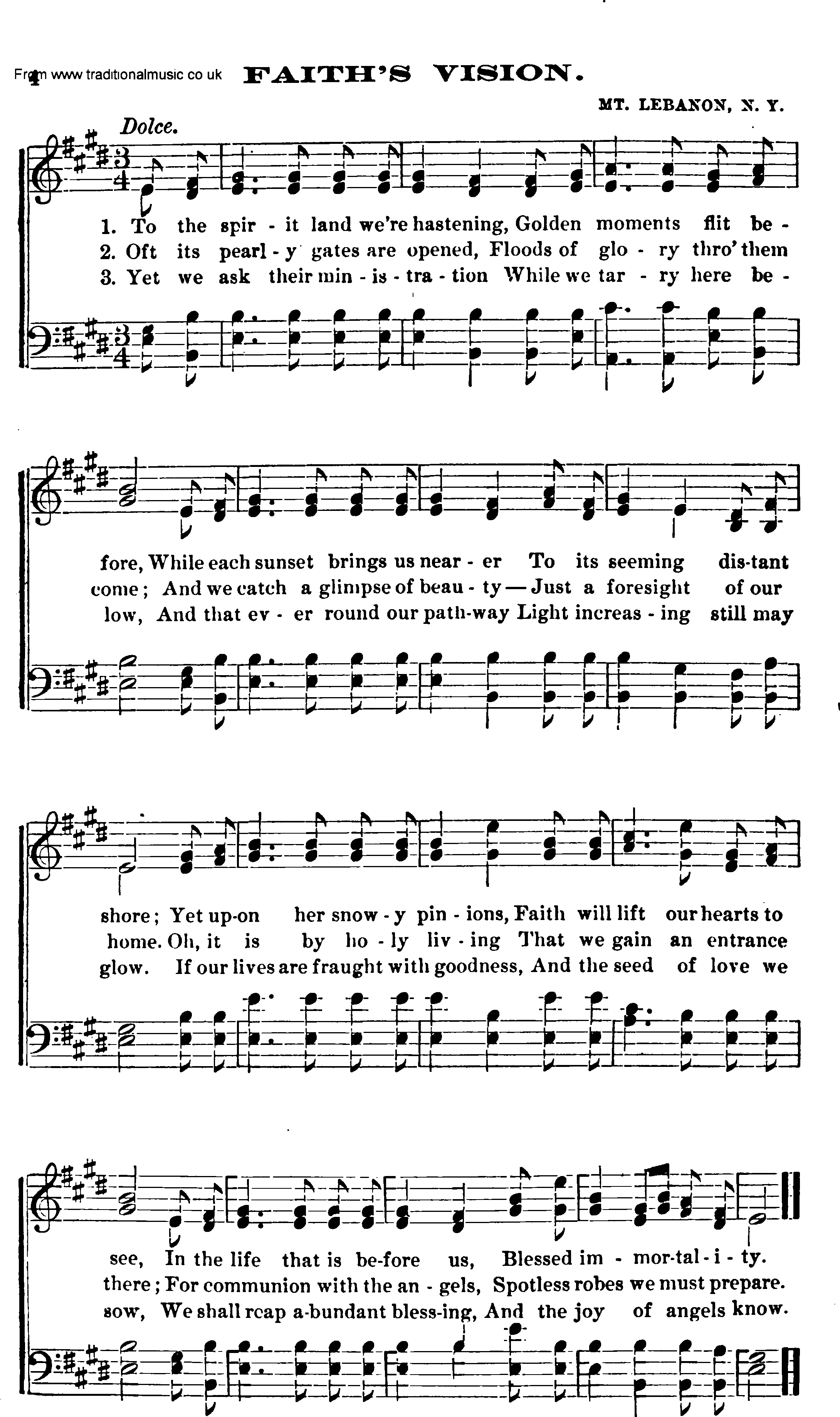 Shaker Music collection, Hymn: Faiths Vision, sheetmusic and PDF