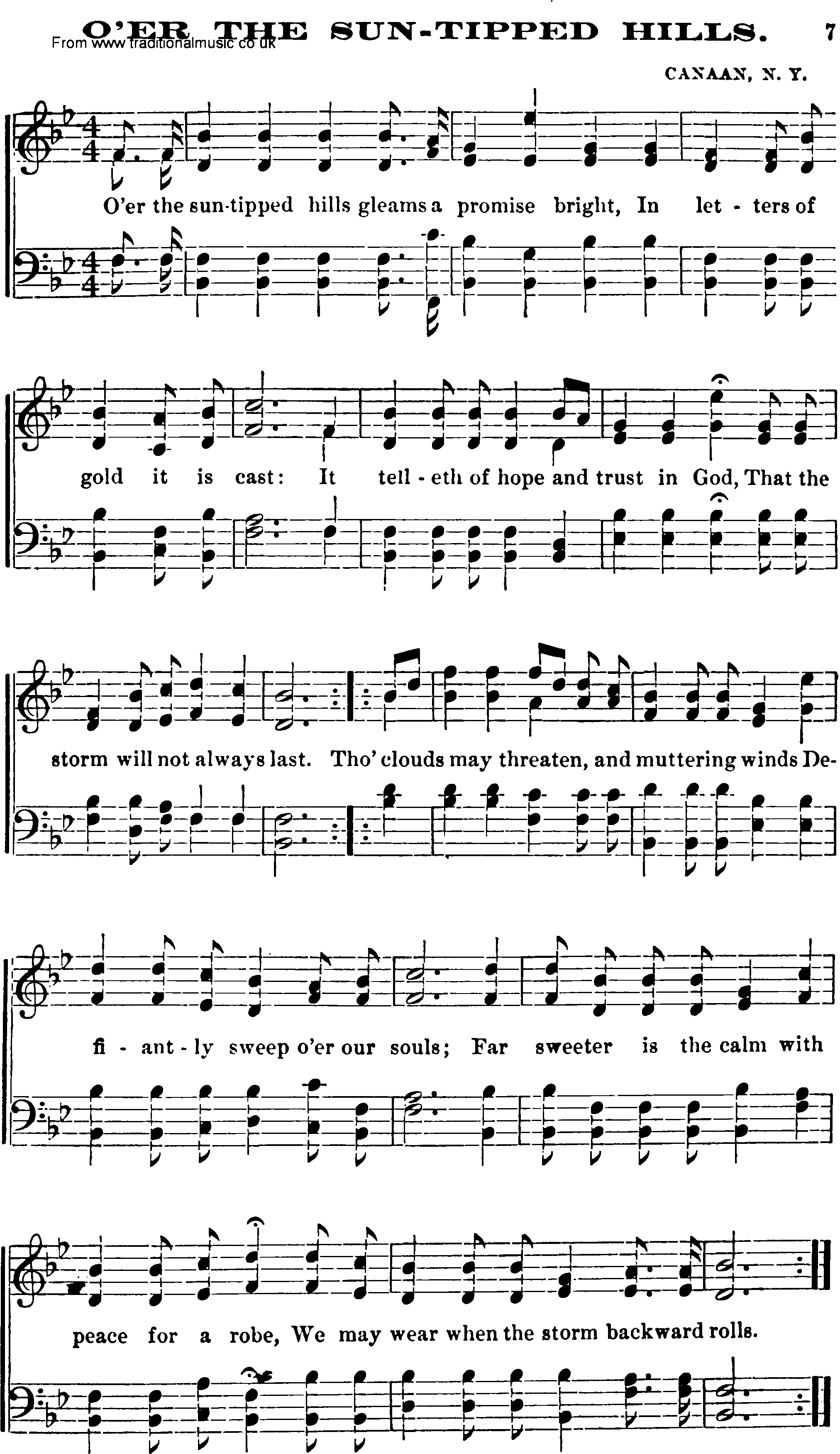 Shaker Music collection, Hymn: O'er The Sun Tipped Hills, sheetmusic and PDF