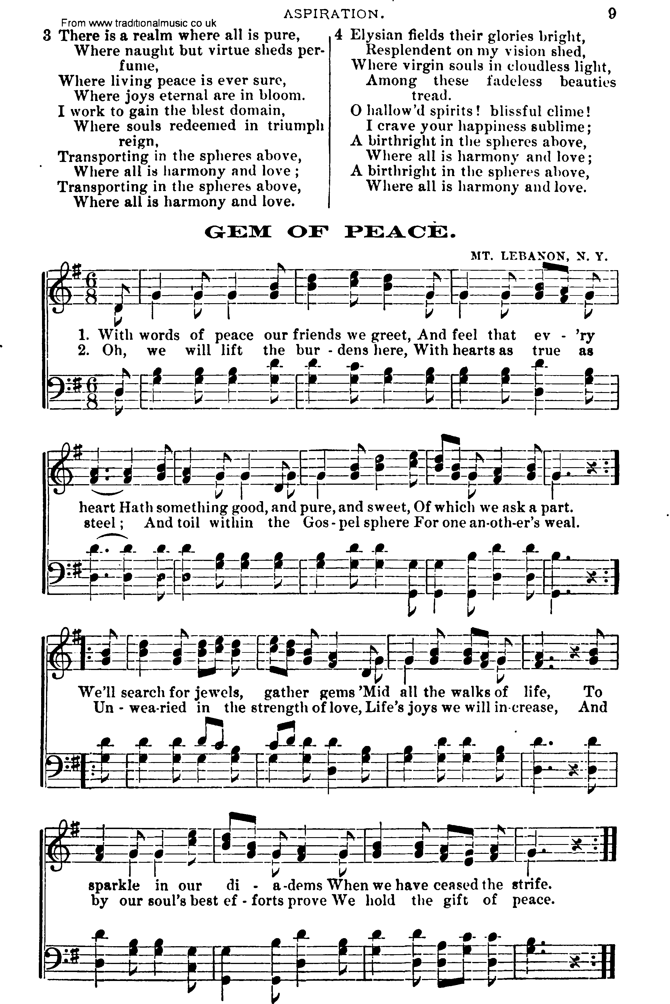 Shaker Music collection, Hymn: Gen Of Peace, sheetmusic and PDF