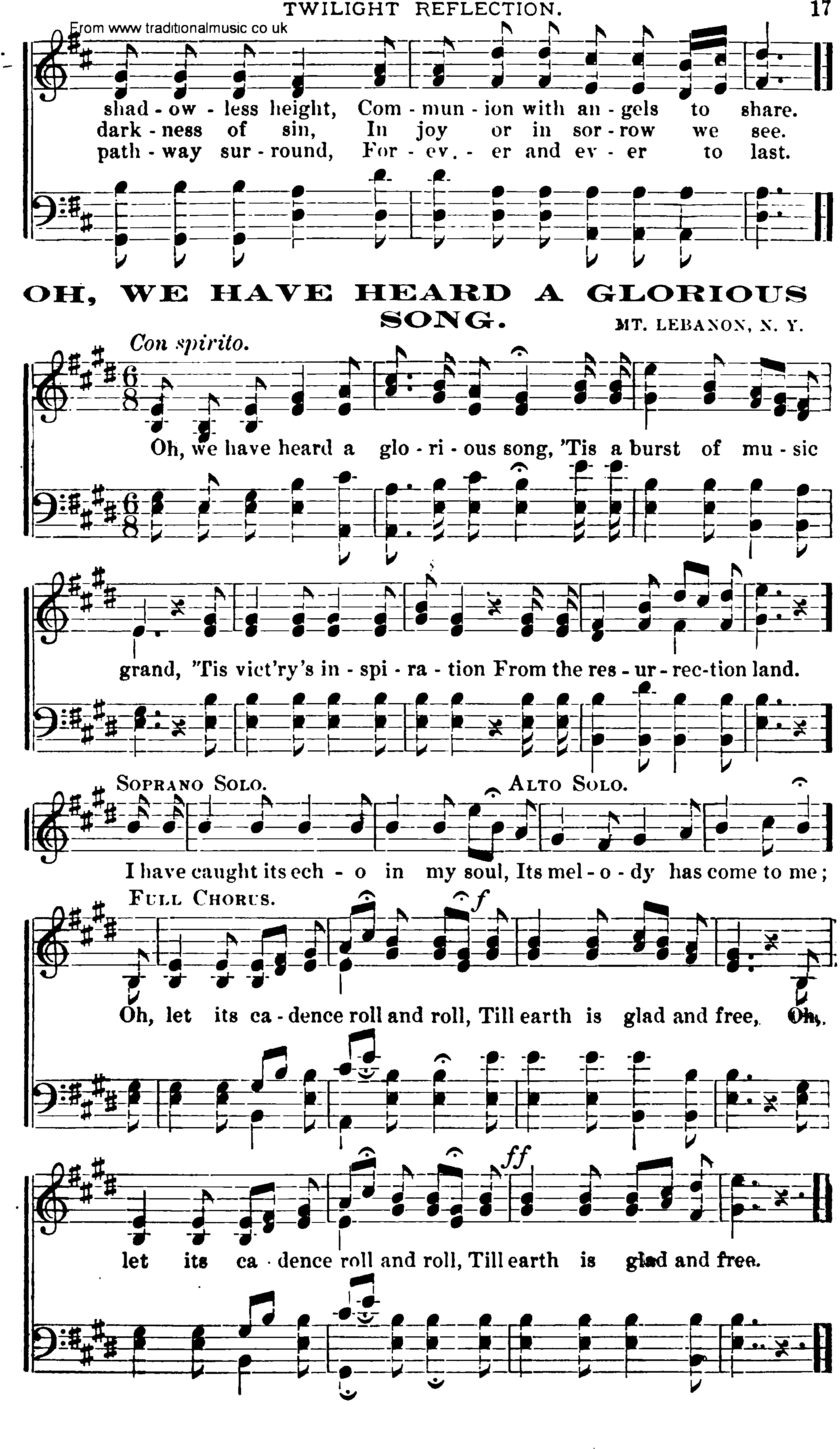 Shaker Music collection, Hymn: Oh, We Have Heard A Glorious Song, sheetmusic and PDF
