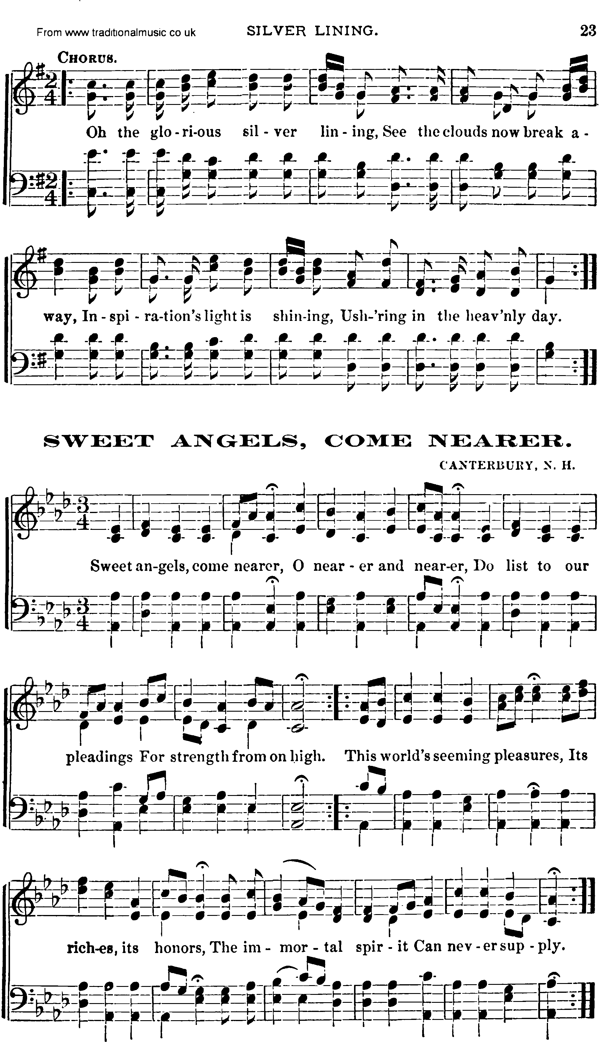 Shaker Music collection, Hymn: Sweet Angels Come Nearer, sheetmusic and PDF