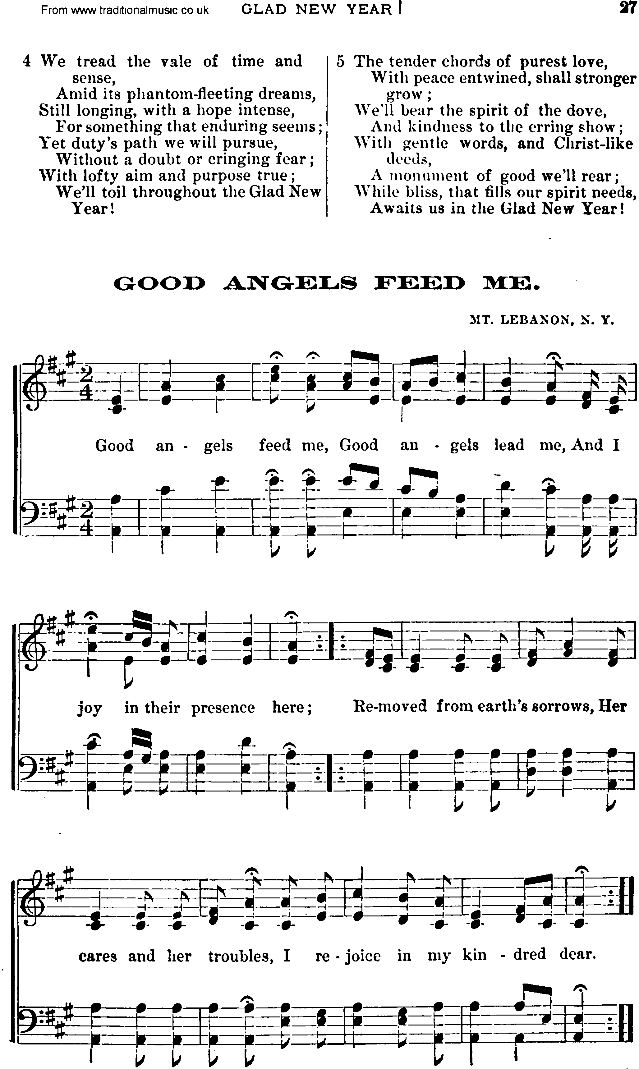 Shaker Music collection, Hymn: Good Angels Feed Me, sheetmusic and PDF