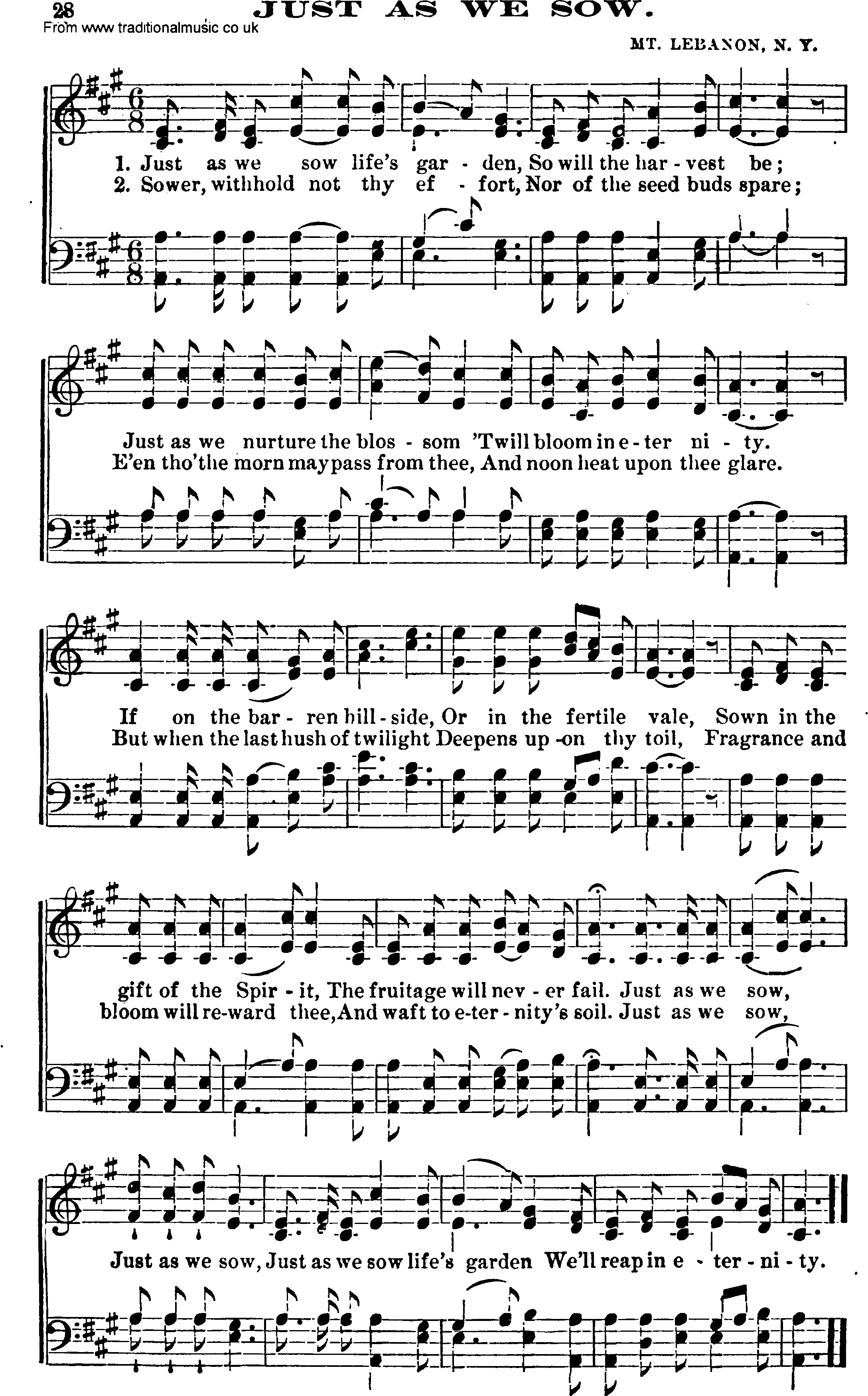 Shaker Music collection, Hymn: Just As We Sow, sheetmusic and PDF