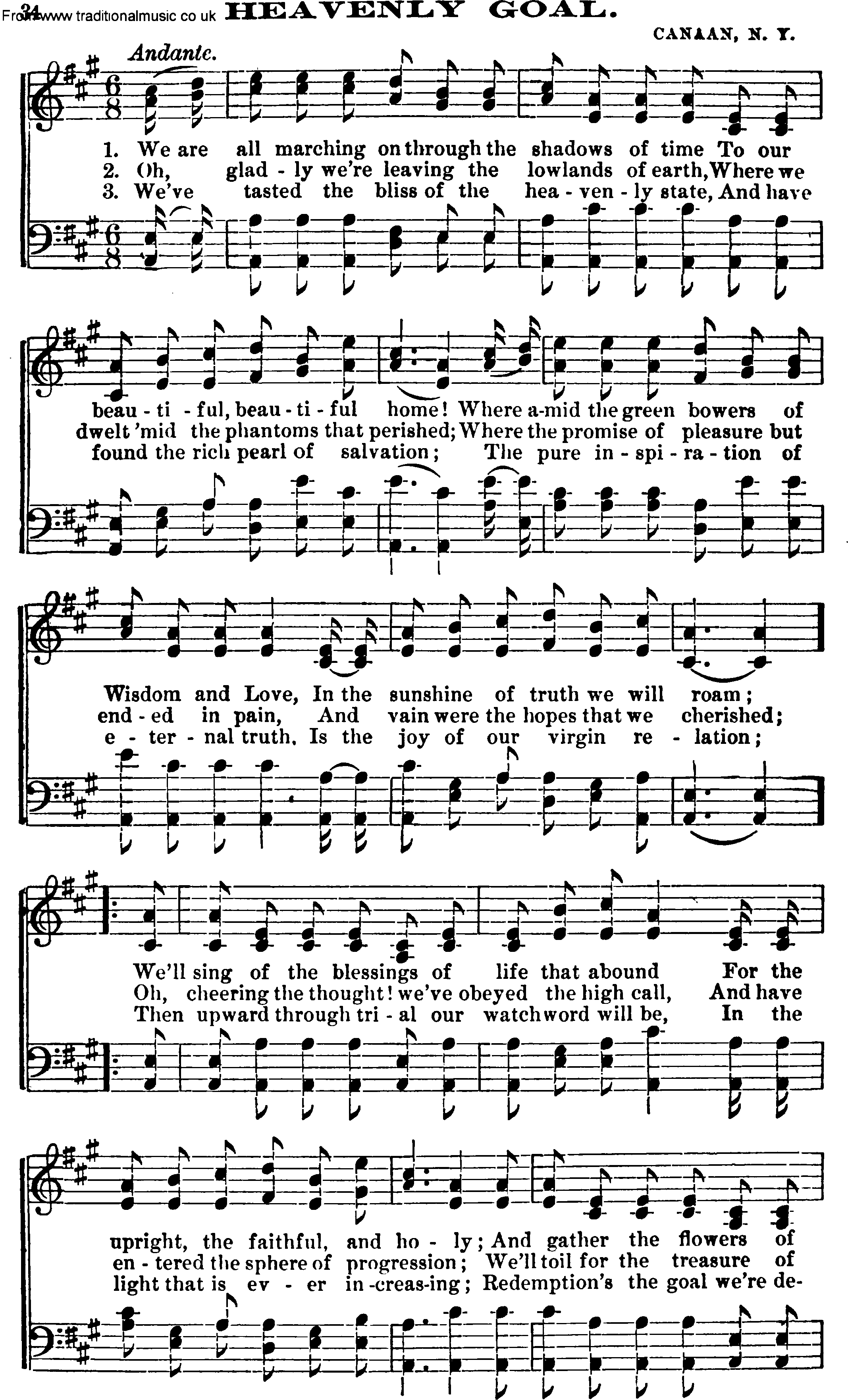 Shaker Music collection, Hymn: Heavenly Goal, sheetmusic and PDF