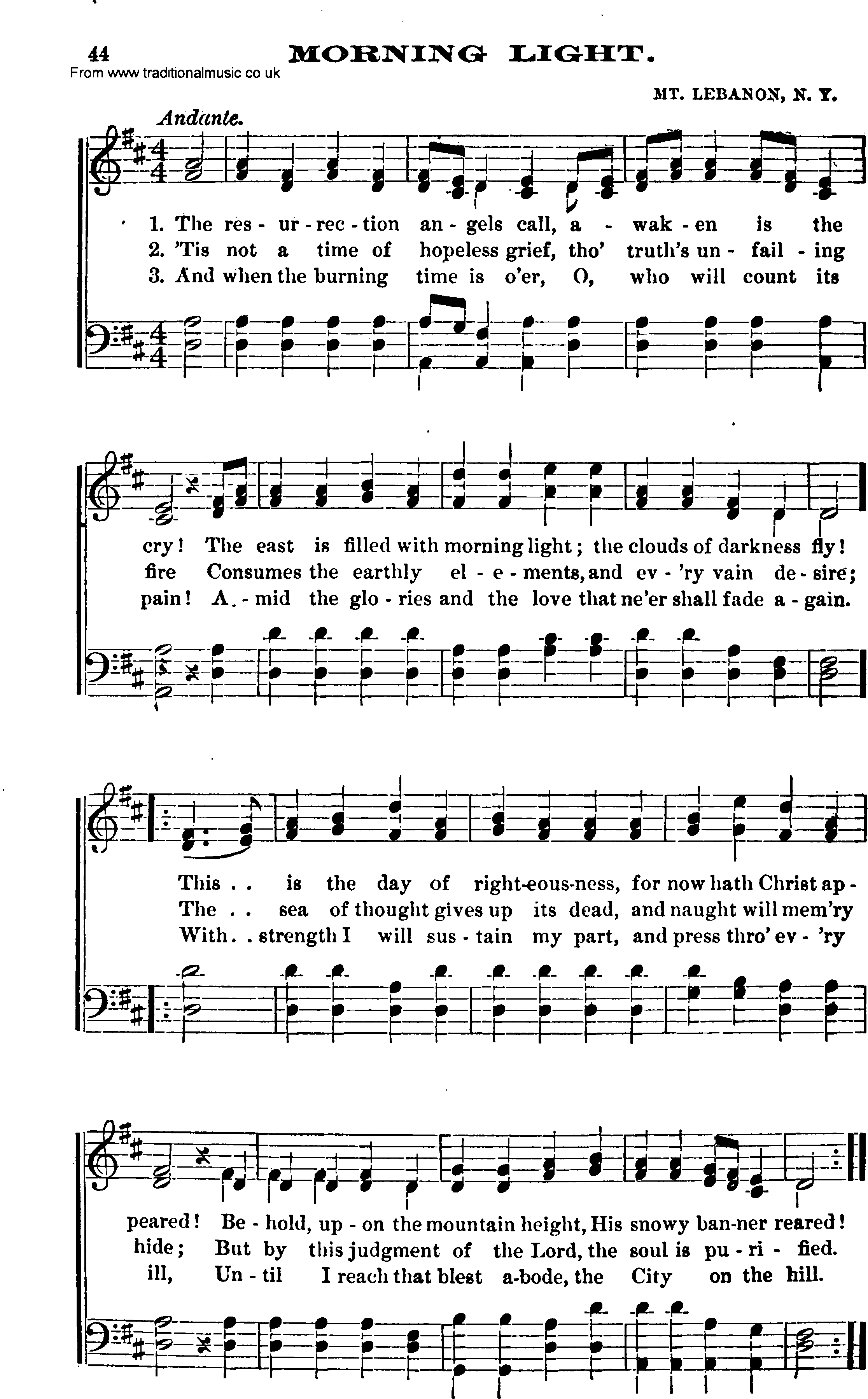 Shaker Music collection, Hymn: Morning Light, sheetmusic and PDF