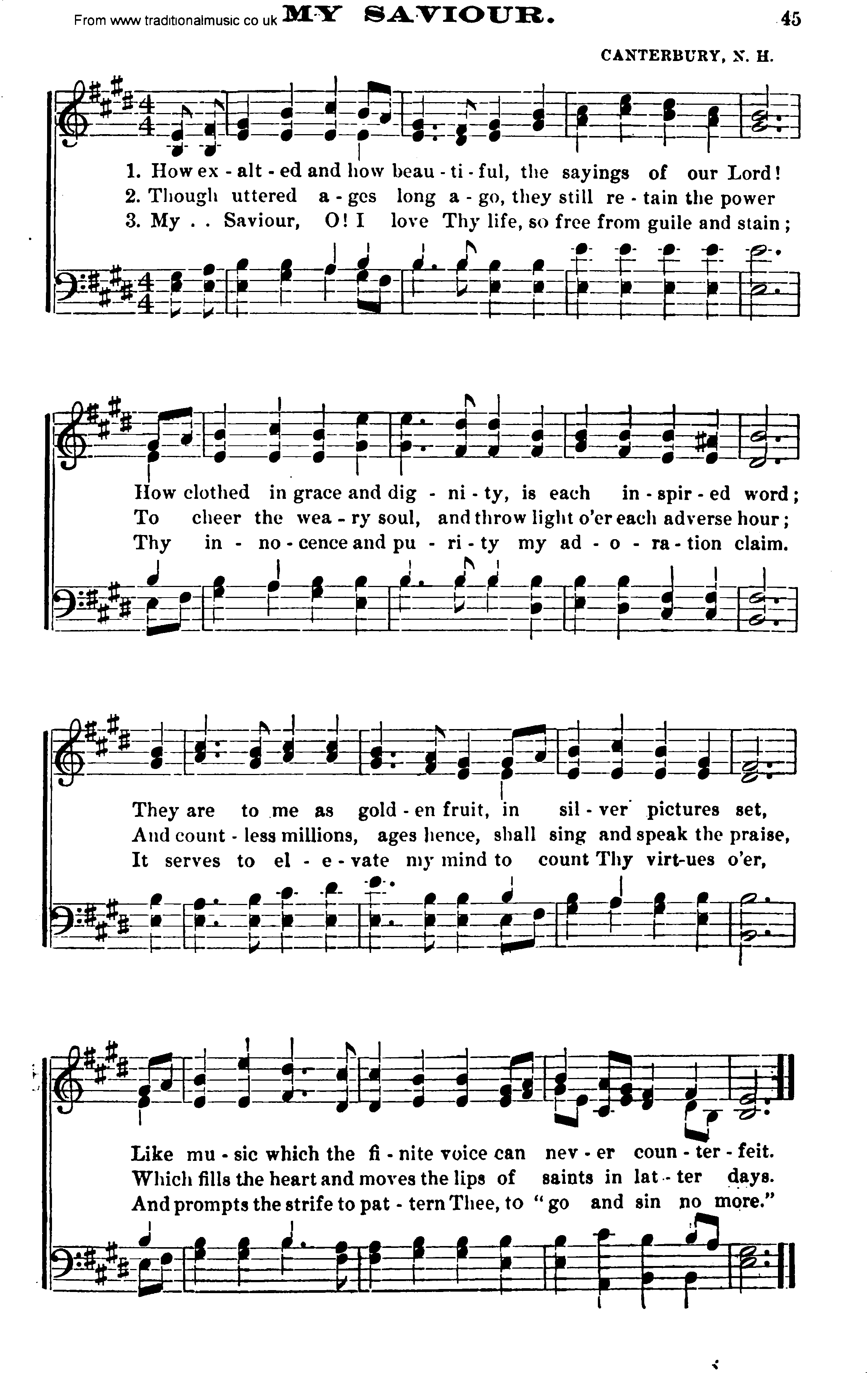 Shaker Music collection, Hymn: My Saviour, sheetmusic and PDF