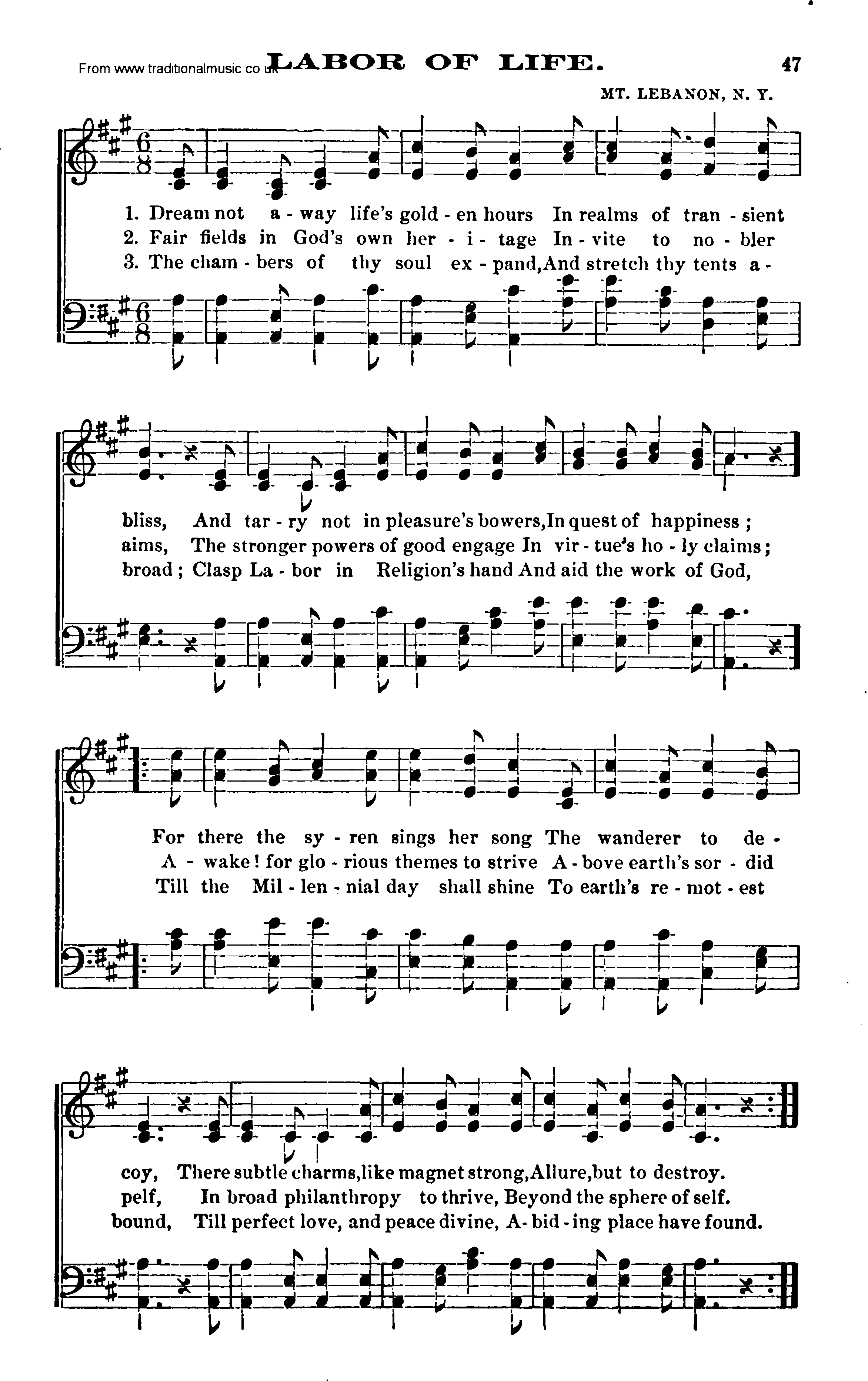 Shaker Music collection, Hymn: Labor Of Life, sheetmusic and PDF