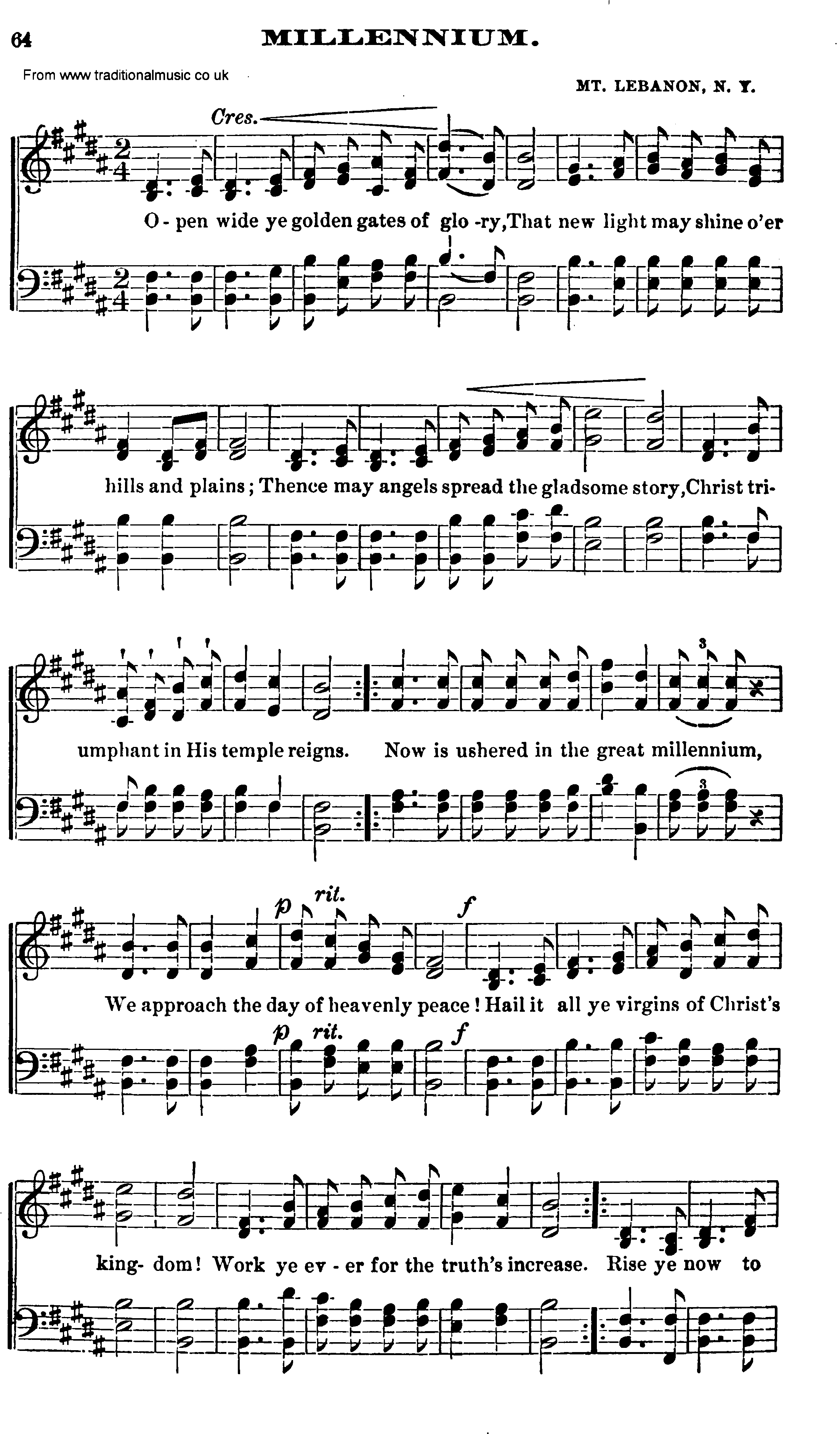 Shaker Music collection, Hymn: Millennium, sheetmusic and PDF