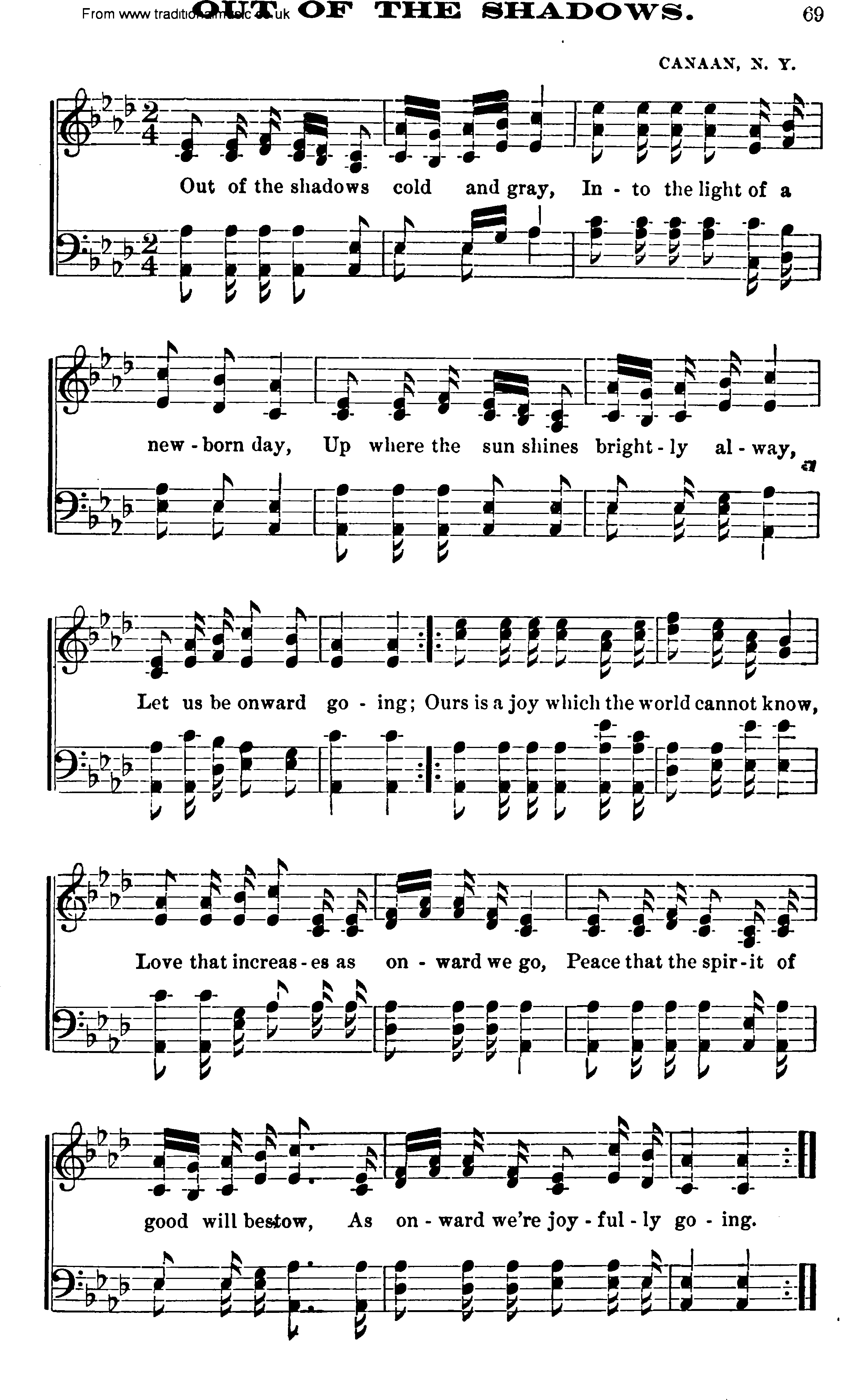 Shaker Music collection, Hymn: Out Of The Shadows, sheetmusic and PDF