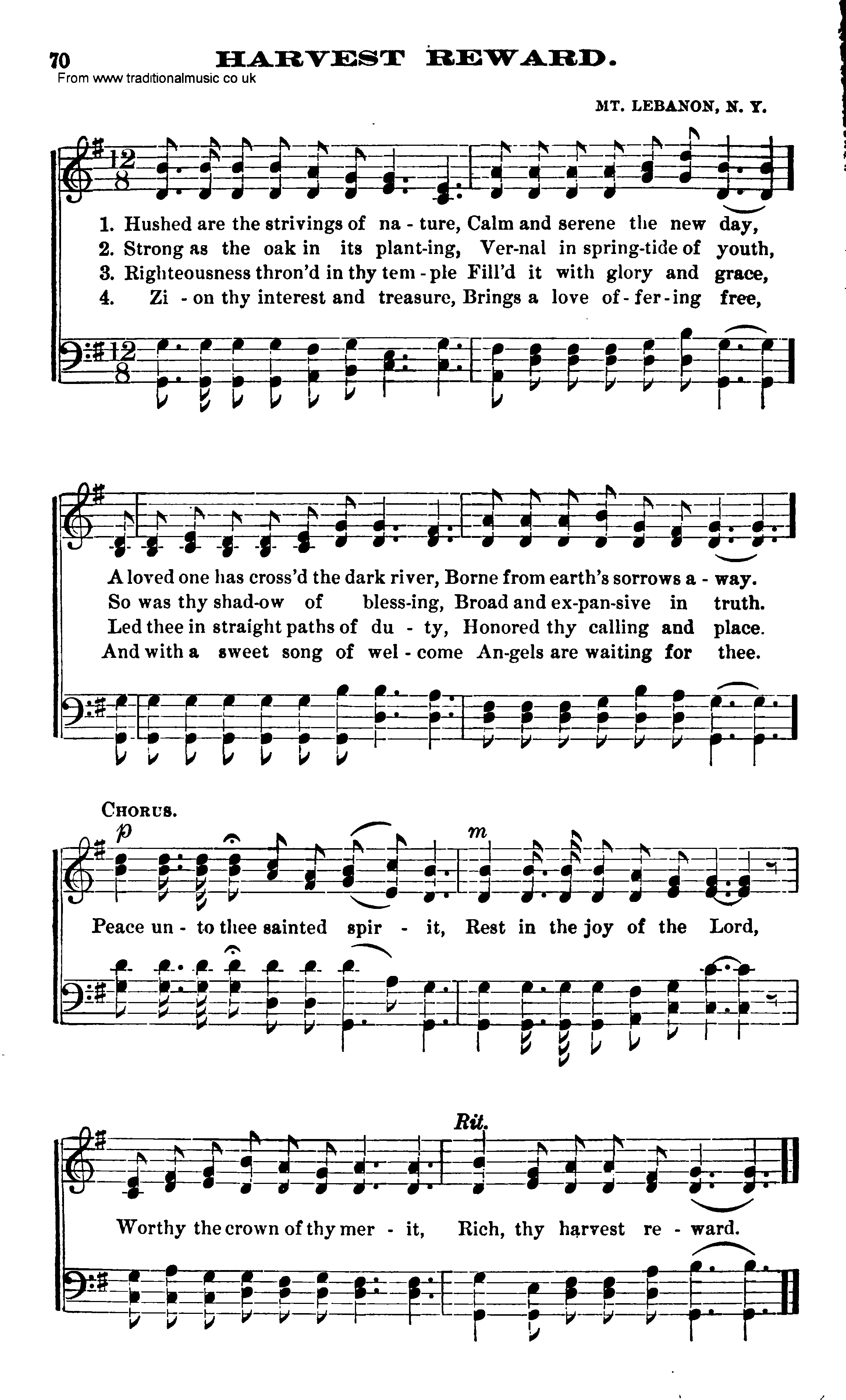 Shaker Music collection, Hymn: Harvest Reward, sheetmusic and PDF