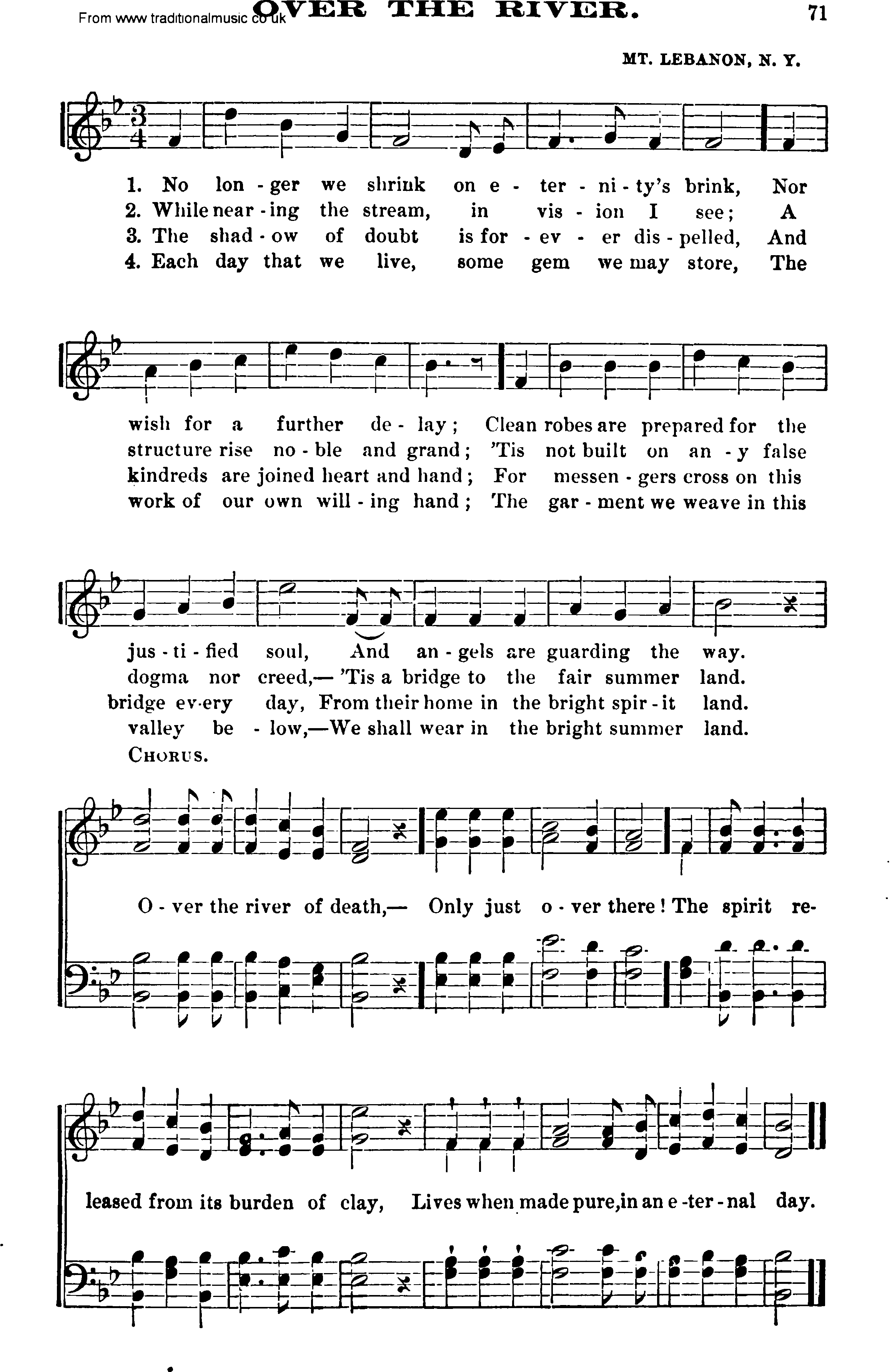 Shaker Music, Song Over The River sheet music and PDF