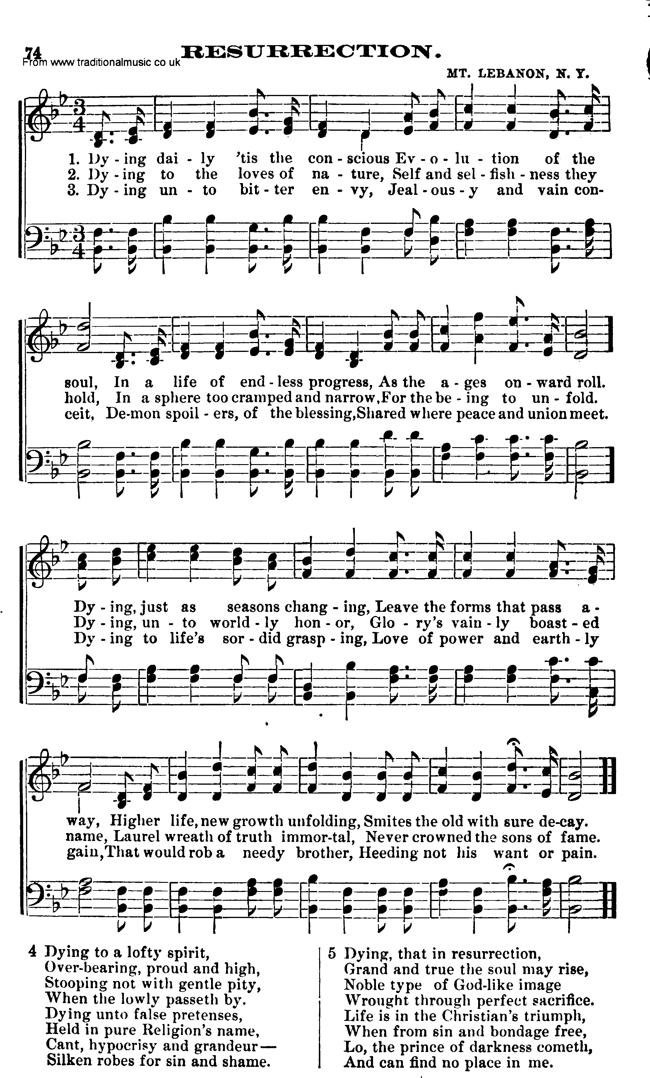 Shaker Music collection, Hymn: Resurrection, sheetmusic and PDF