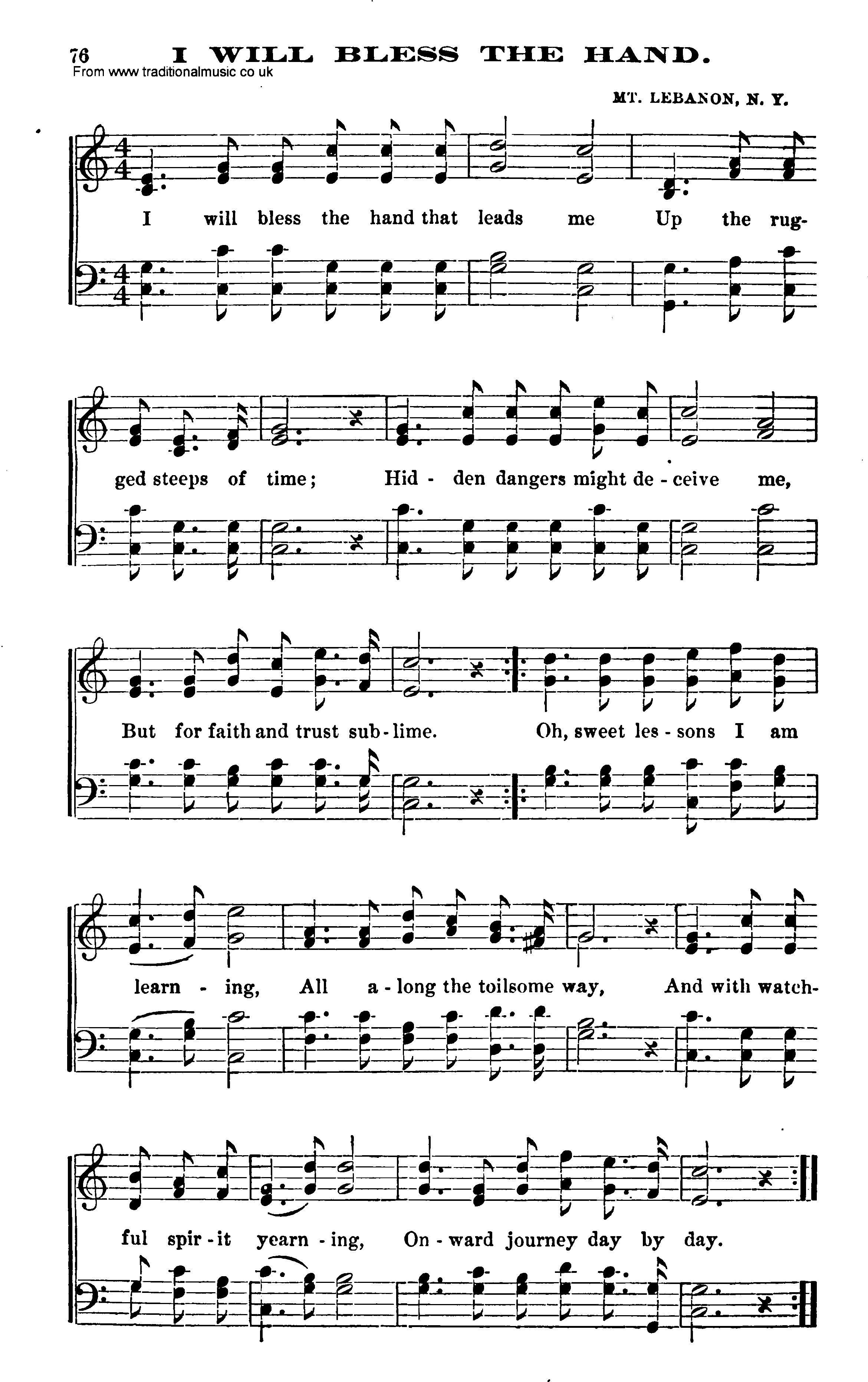 Shaker Music collection, Hymn: I Will Bless The HaND, sheetmusic and PDF
